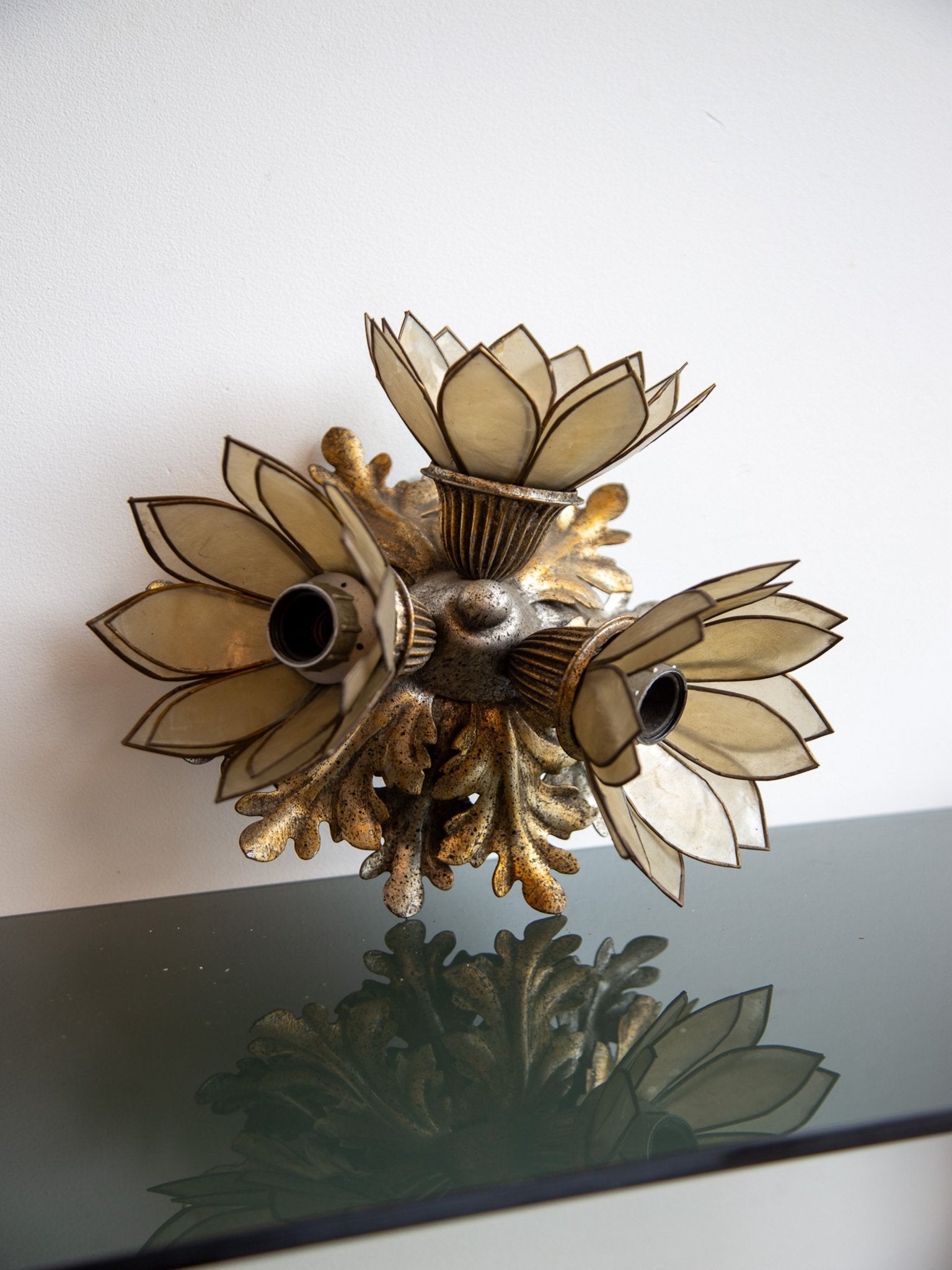 Italian Vintage Floral Sconces in Gilt Iron by Banci Firenze, 1970s - Lumini Collections