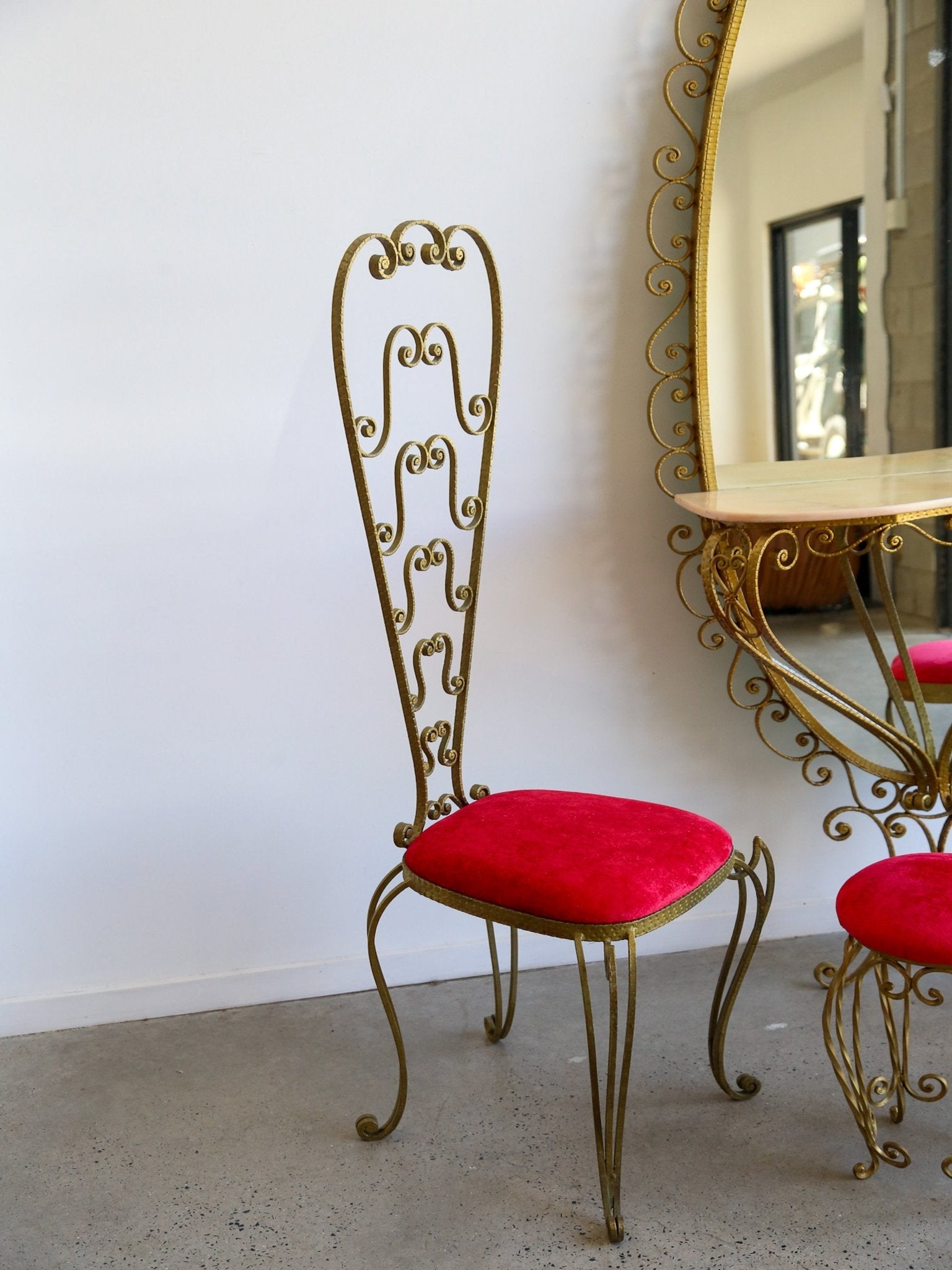 Italian Wrought Iron Console, Mirror and Chairs by Pierluigi Colli - Lumini Collections