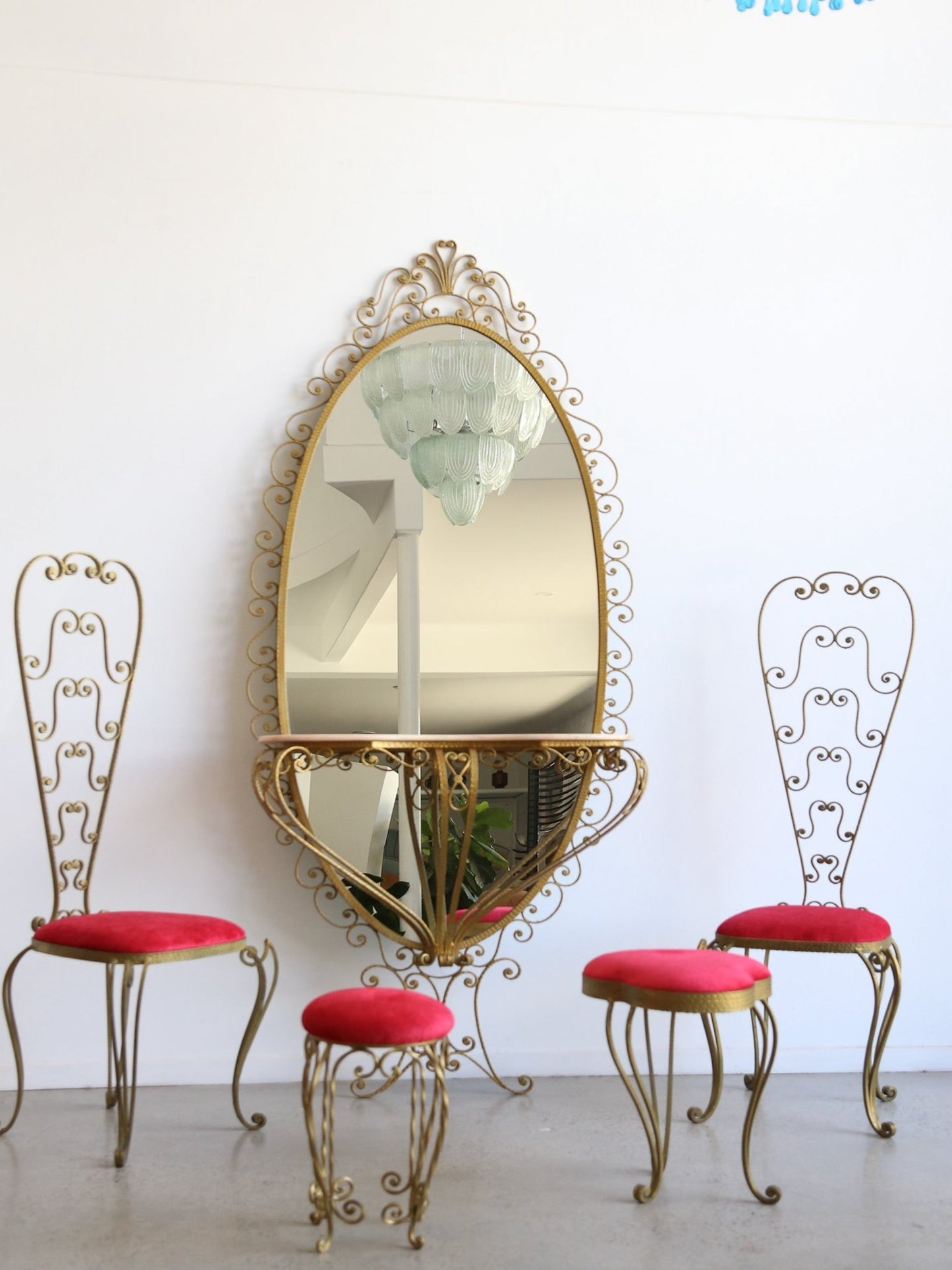 Italian Wrought Iron Console, Mirror and Chairs by Pierluigi Colli - Lumini Collections