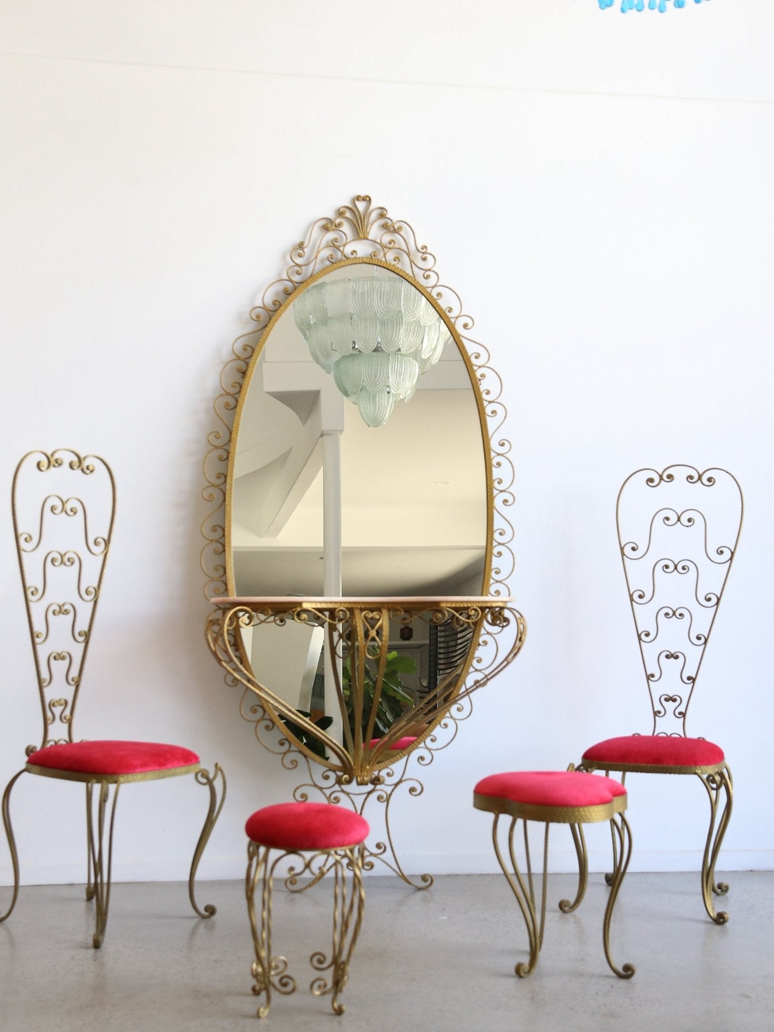 Italian Wrought Iron Console, Mirror and Chairs by Pierluigi Colli - Lumini Collections
