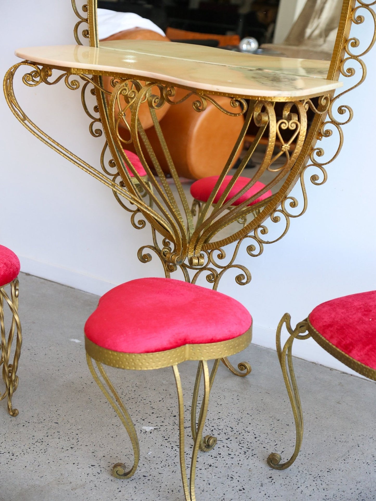 Italian Wrought Iron Console, Mirror and Chairs by Pierluigi Colli - Lumini Collections