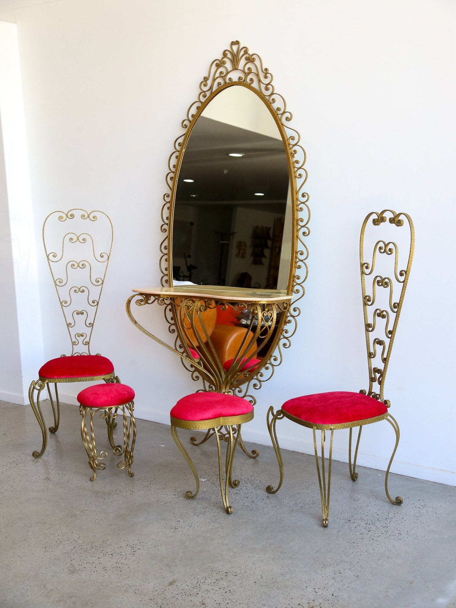 Italian Wrought Iron Console, Mirror and Chairs by Pierluigi Colli - Lumini Collections