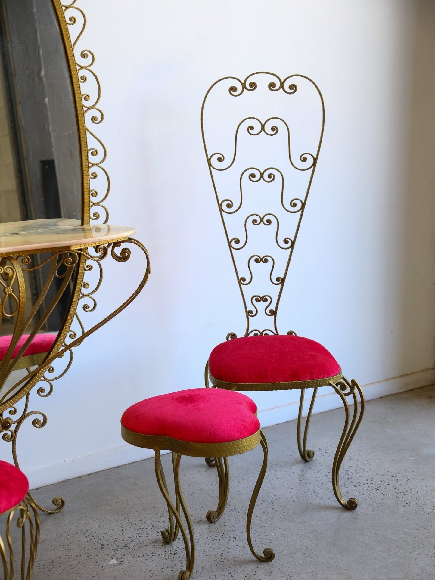 Italian Wrought Iron Console, Mirror and Chairs by Pierluigi Colli - Lumini Collections