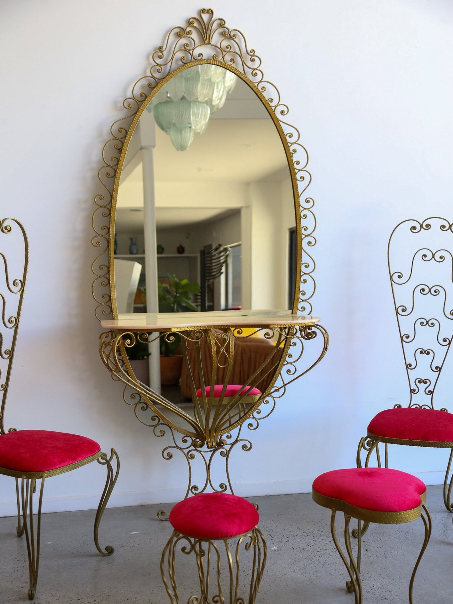 Italian Wrought Iron Console, Mirror and Chairs by Pierluigi Colli - Lumini Collections