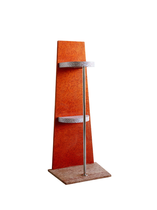 post modern shelf by Ettore Sottass with red marble base and laminate wood in orange
