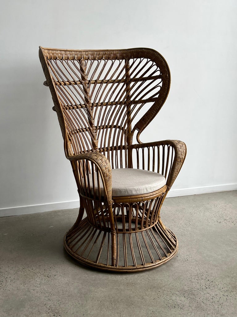 Gio Ponti and Carminati Bamboo Italian Peacock Chair for Vittorio Bonacina 1950s