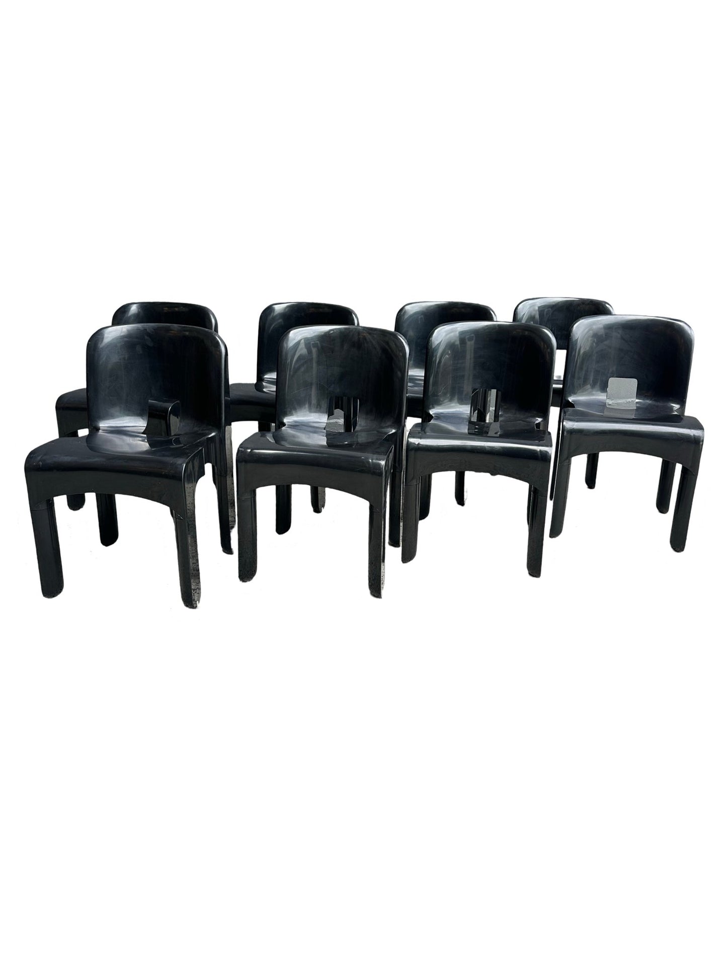 Joe Colombo for Kartell Universale Black Plastic Dining Chairs Set of Eight - Lumini Collections