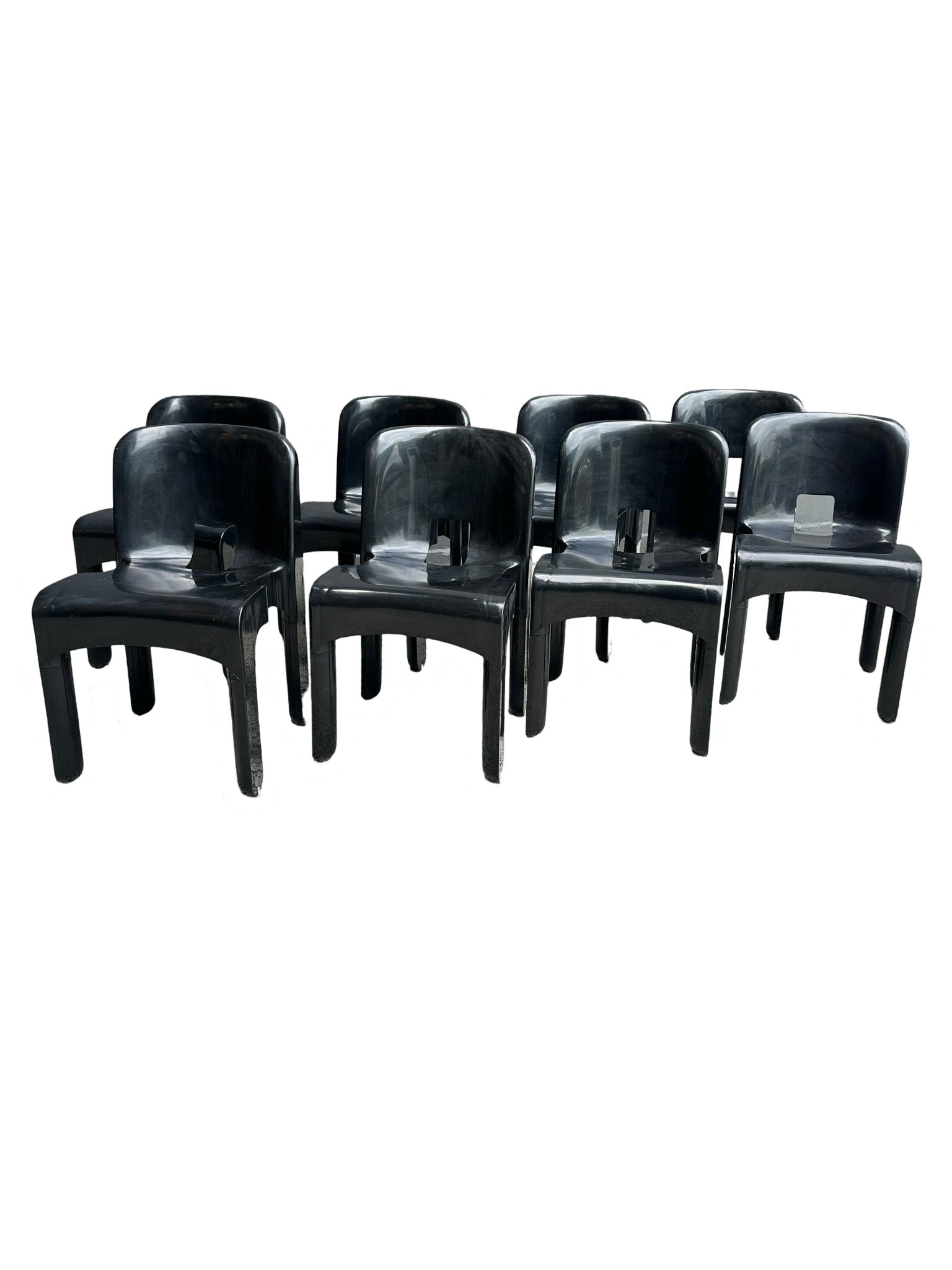 Joe Colombo for Kartell Universale Black Plastic Dining Chairs Set of Eight - Lumini Collections
