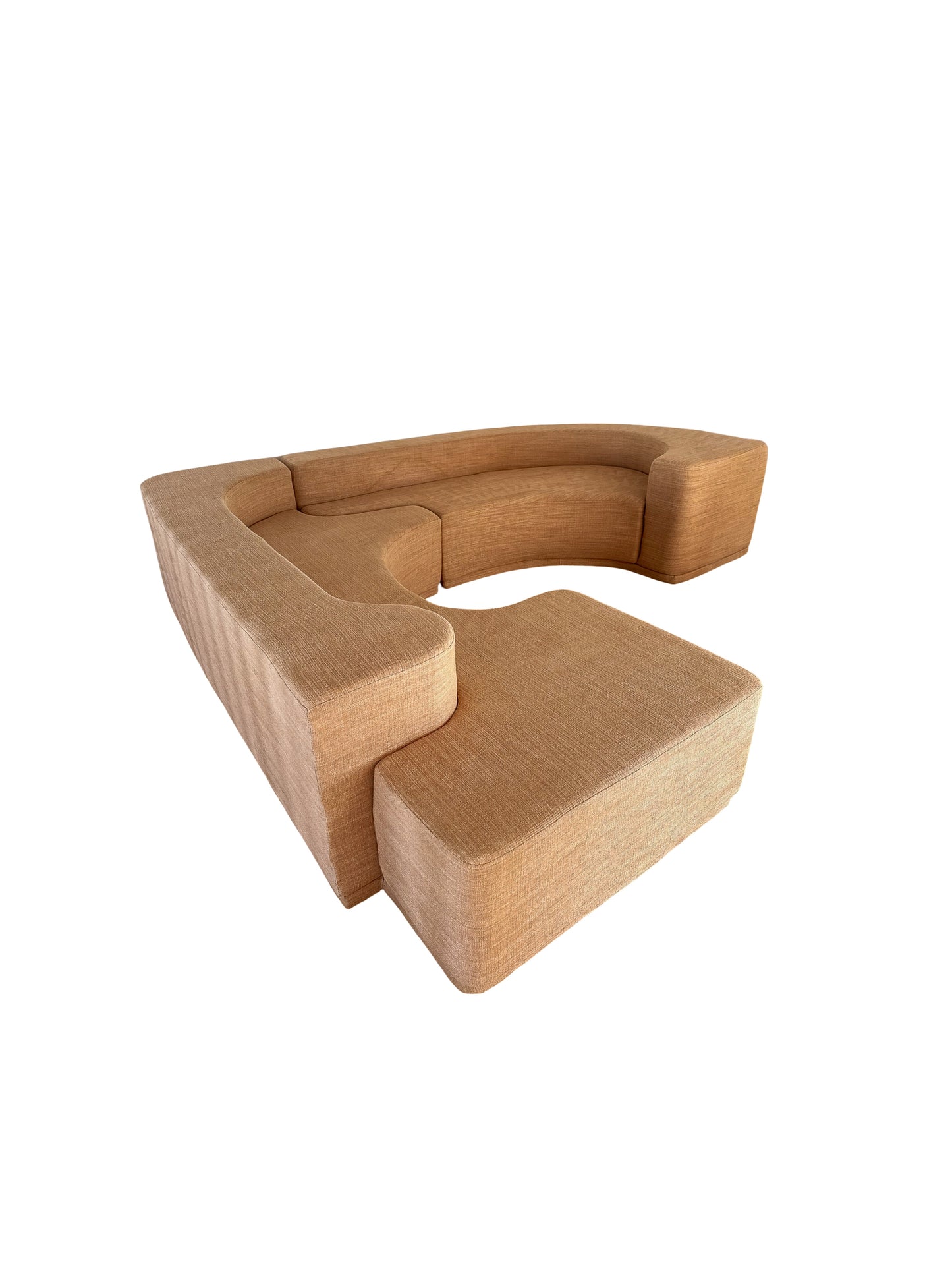 Lara sofa, sculptural Italian modular sofa with interlocking sections in textured upholstery, designed by Pamio, Massari & Toso for Stilwood in Woven fabric upholstery, foam, wood frame