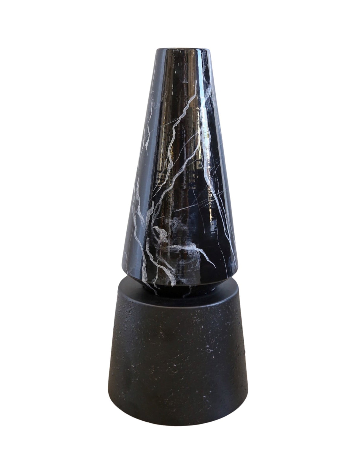 Marble-patterned cylindrical object on a white background