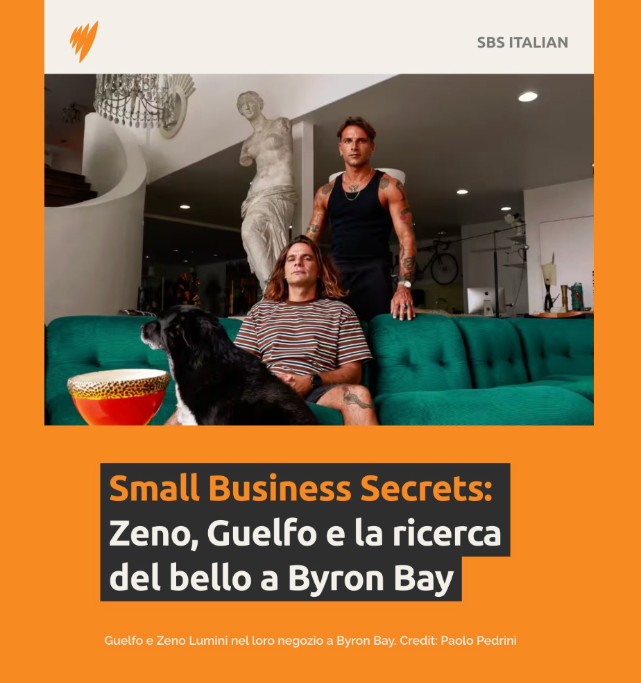 Promotional image for 'Small Business Secrets' featuring two people and a dog on a couch with an orange border.