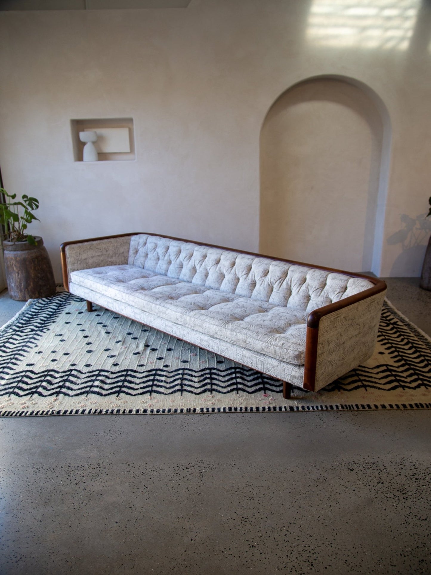Mid - Century Capitone Tufted Sofa With Walnut Frame by Lenoir House - Lumini Collections