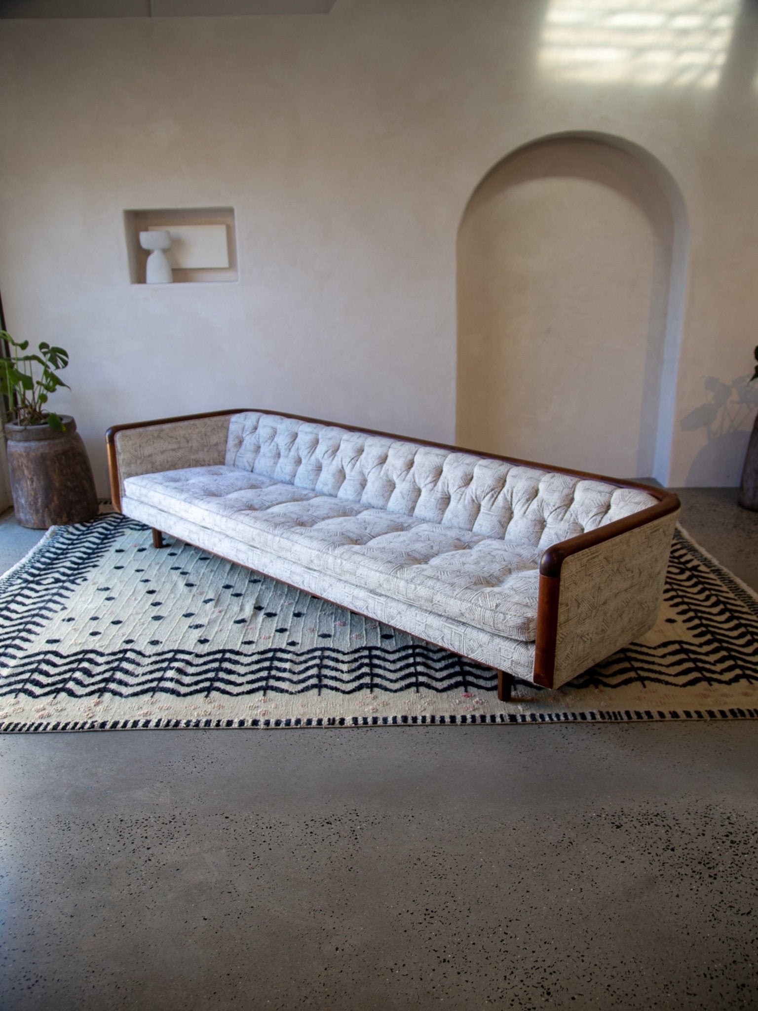 Mid - Century Capitone Tufted Sofa With Walnut Frame by Lenoir House - Lumini Collections
