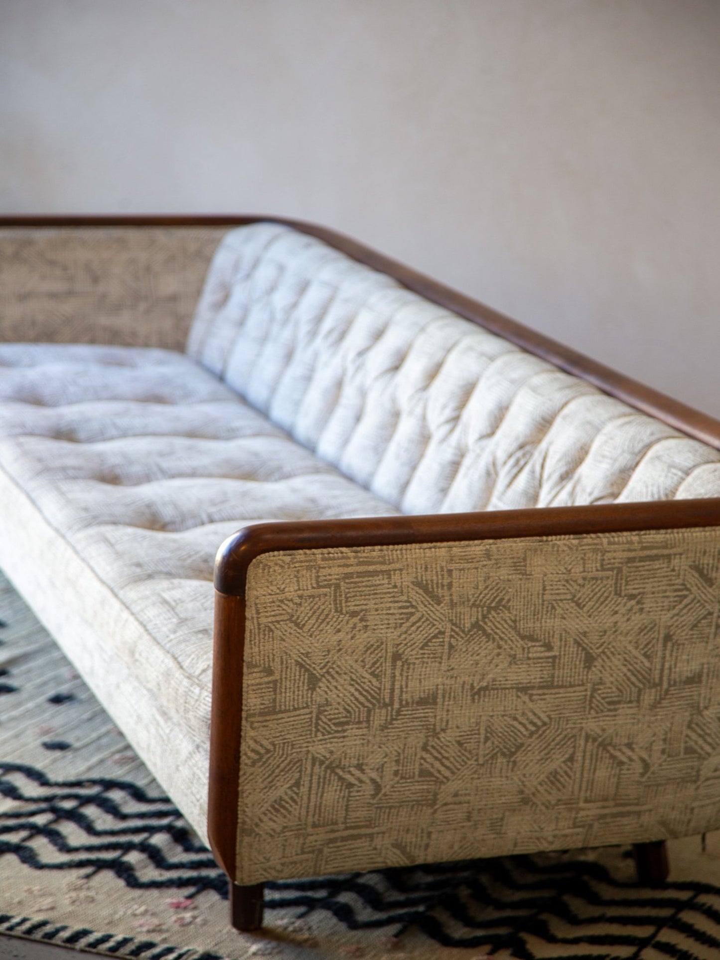 Mid - Century Capitone Tufted Sofa With Walnut Frame by Lenoir House - Lumini Collections