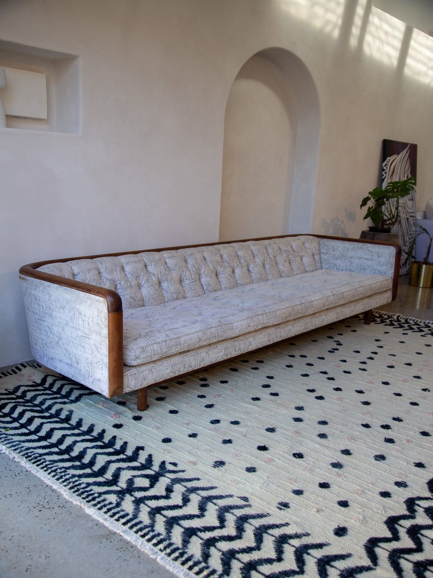 Mid - Century Capitone Tufted Sofa With Walnut Frame by Lenoir House - Lumini Collections