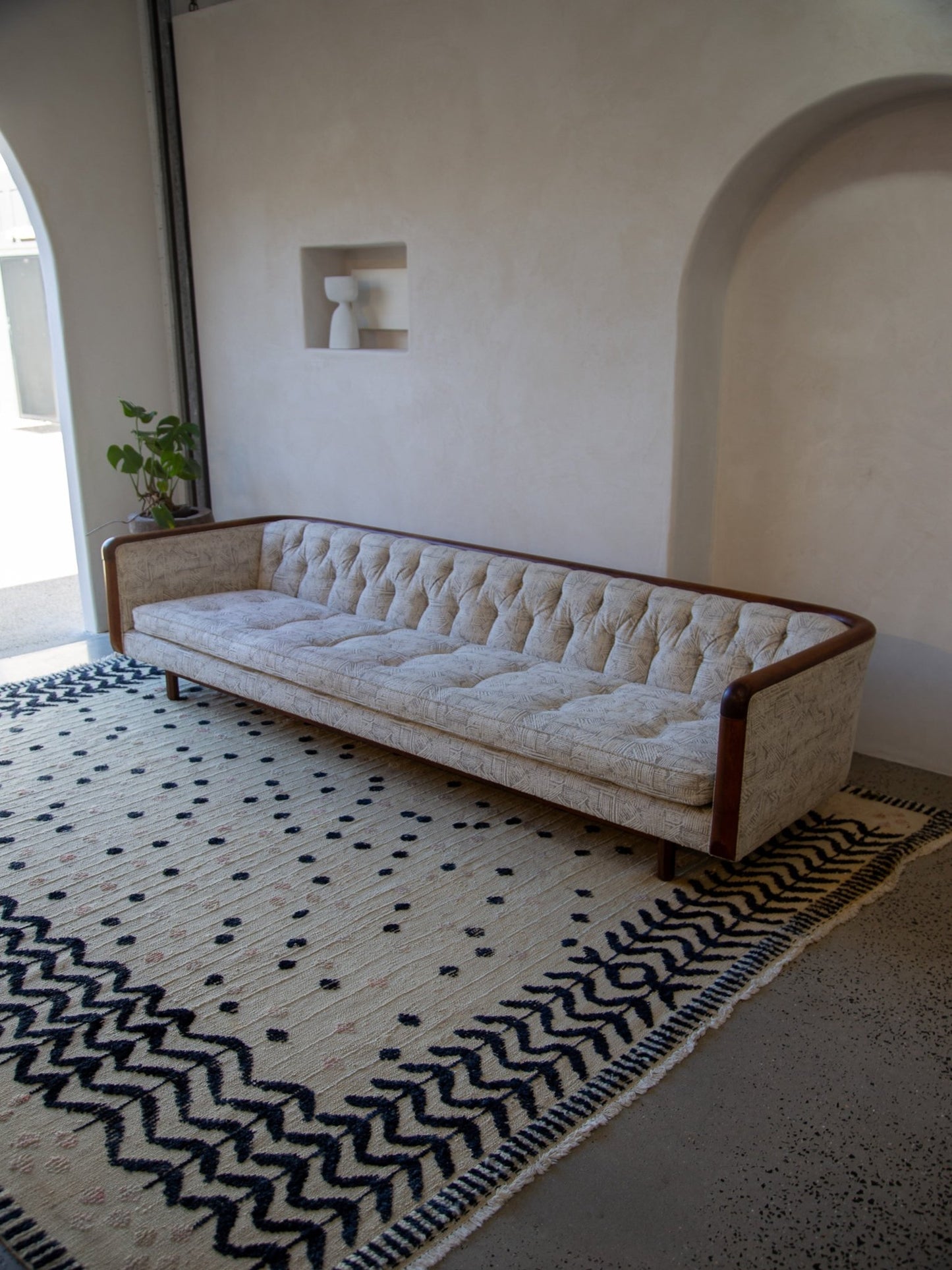 Mid - Century Capitone Tufted Sofa With Walnut Frame by Lenoir House - Lumini Collections