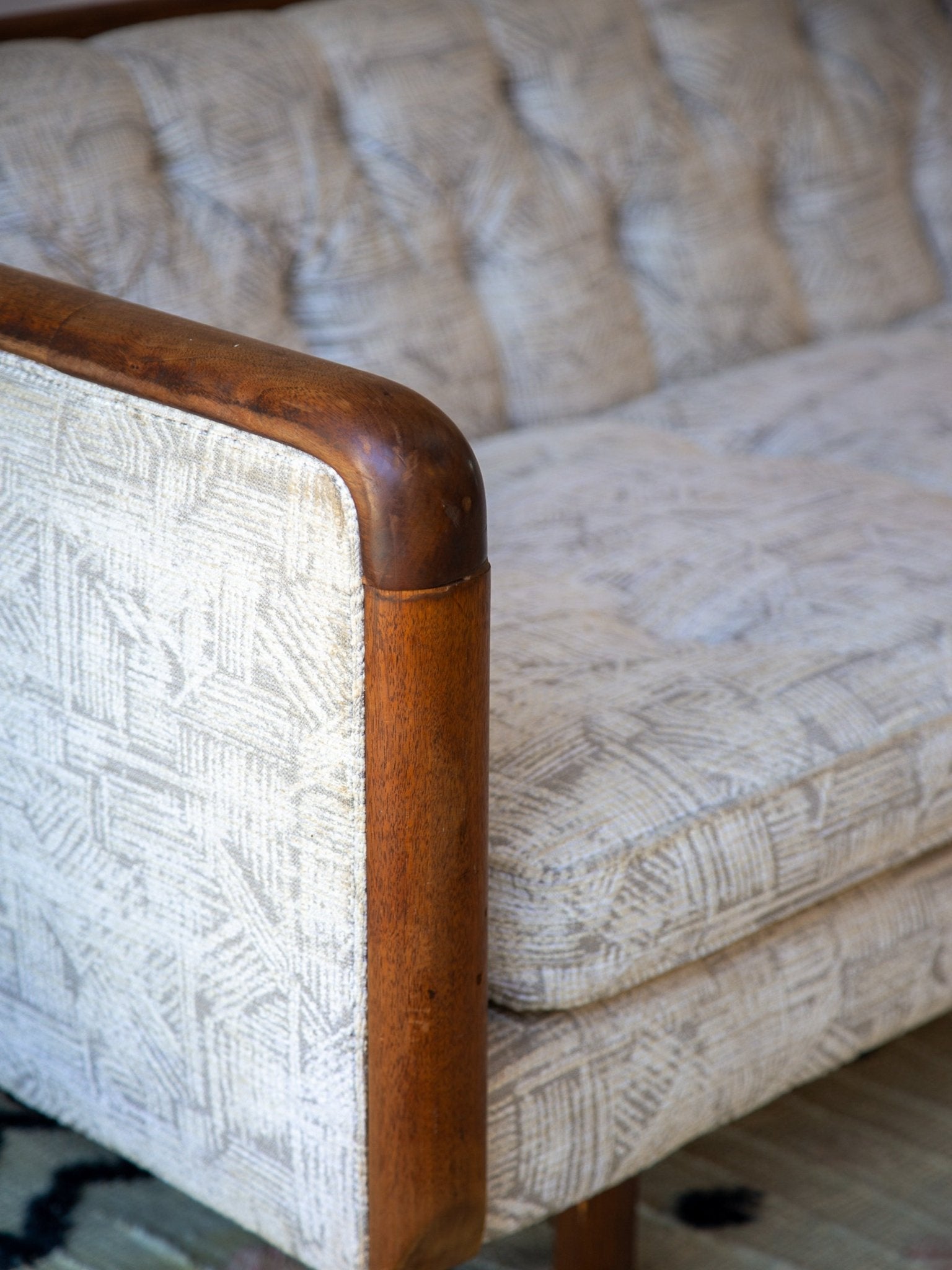 Mid - Century Capitone Tufted Sofa With Walnut Frame by Lenoir House - Lumini Collections