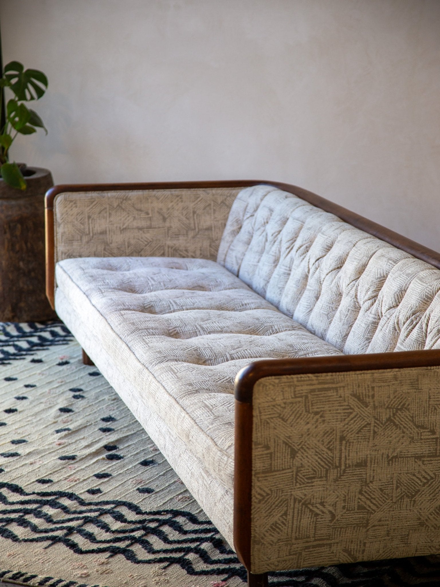 Mid - Century Capitone Tufted Sofa With Walnut Frame by Lenoir House - Lumini Collections