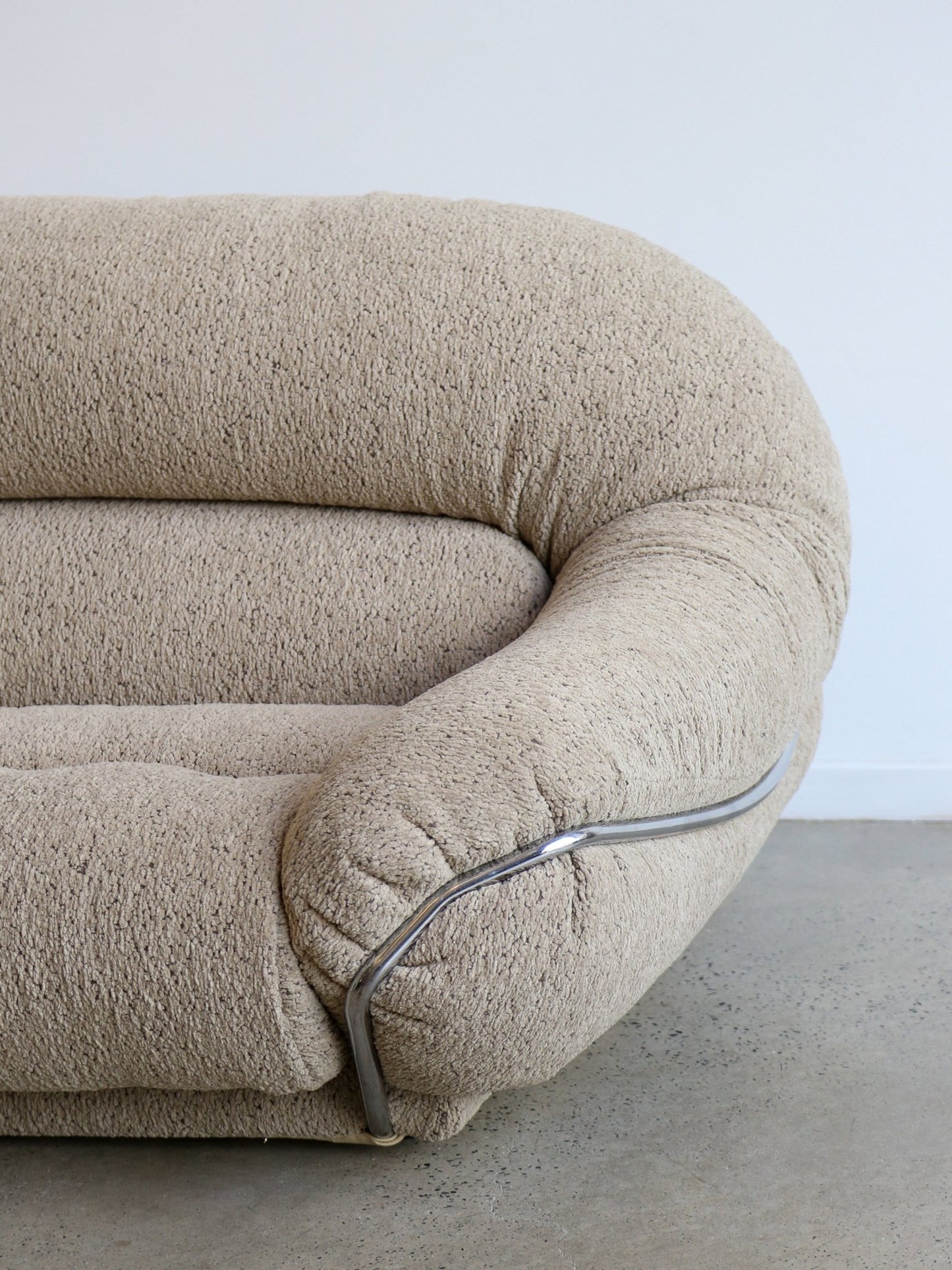 Mid Century Modern Chrome and Bouclé Two - Seater Sofa - Lumini Collections