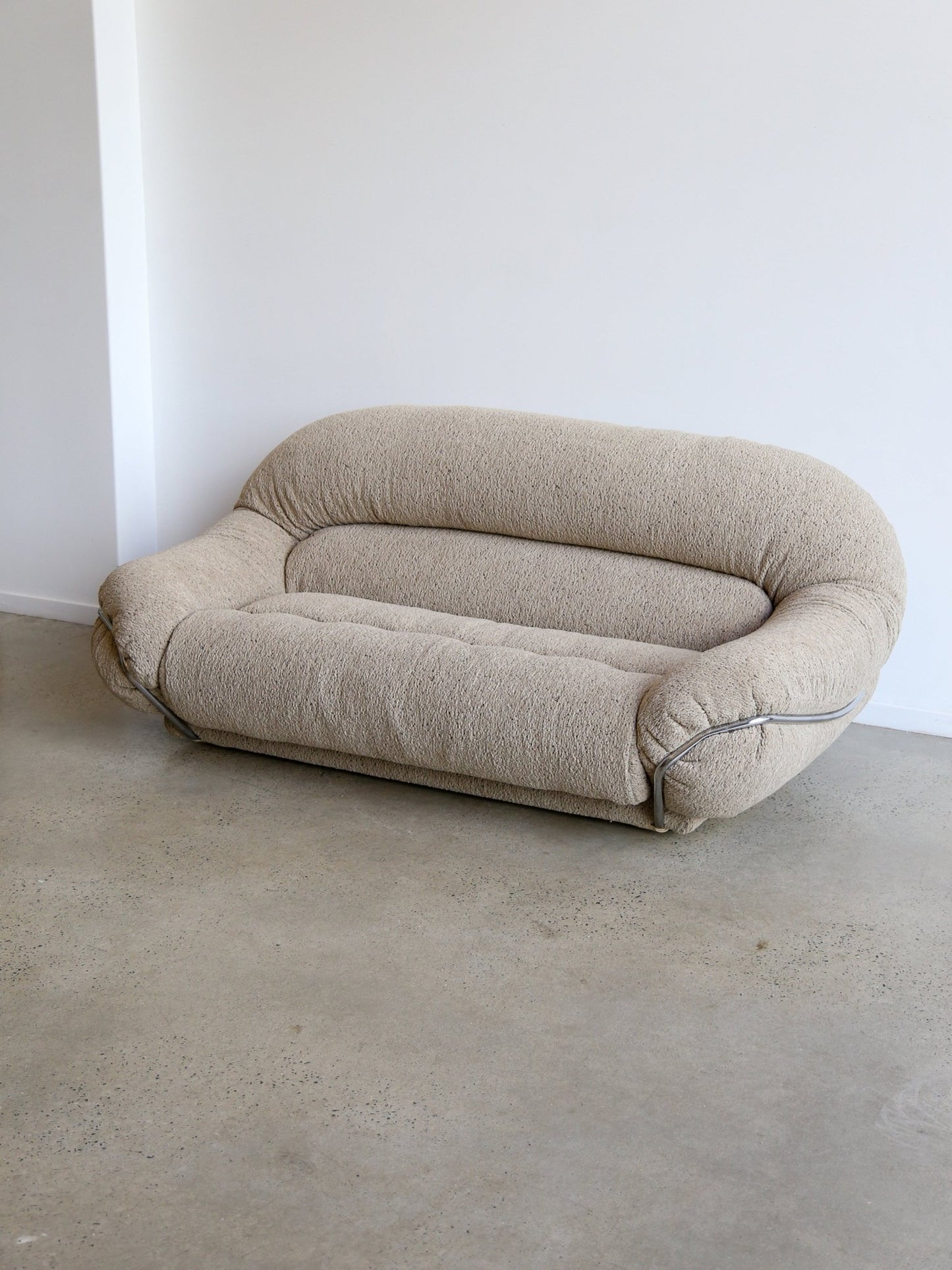 Mid Century Modern Chrome and Bouclé Two - Seater Sofa - Lumini Collections