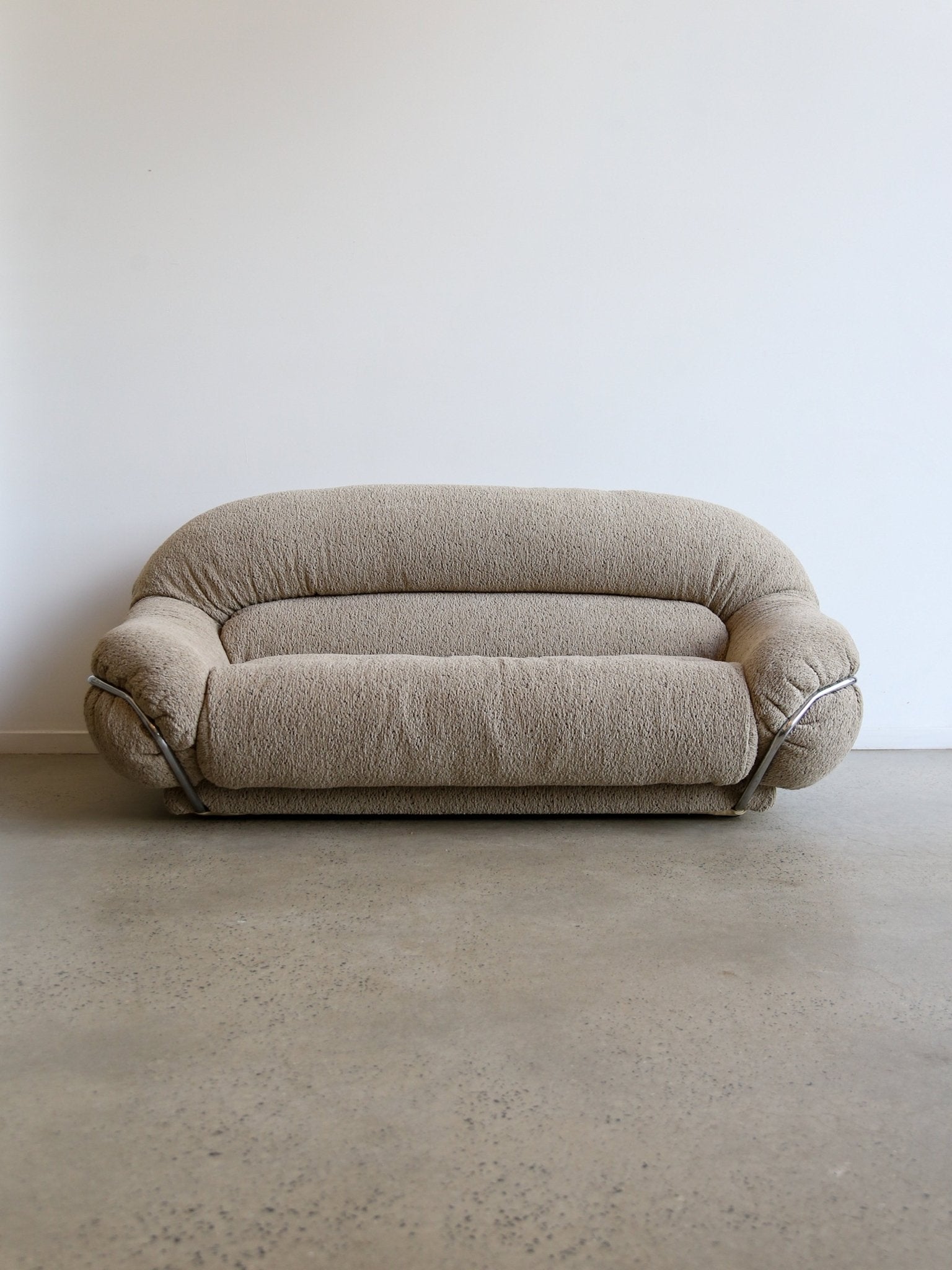 Mid Century Modern Chrome and Bouclé Two - Seater Sofa - Lumini Collections