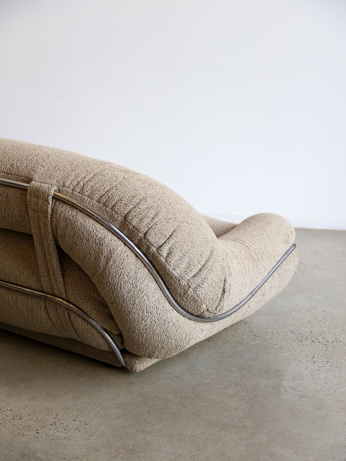 Mid Century Modern Chrome and Bouclé Two - Seater Sofa - Lumini Collections