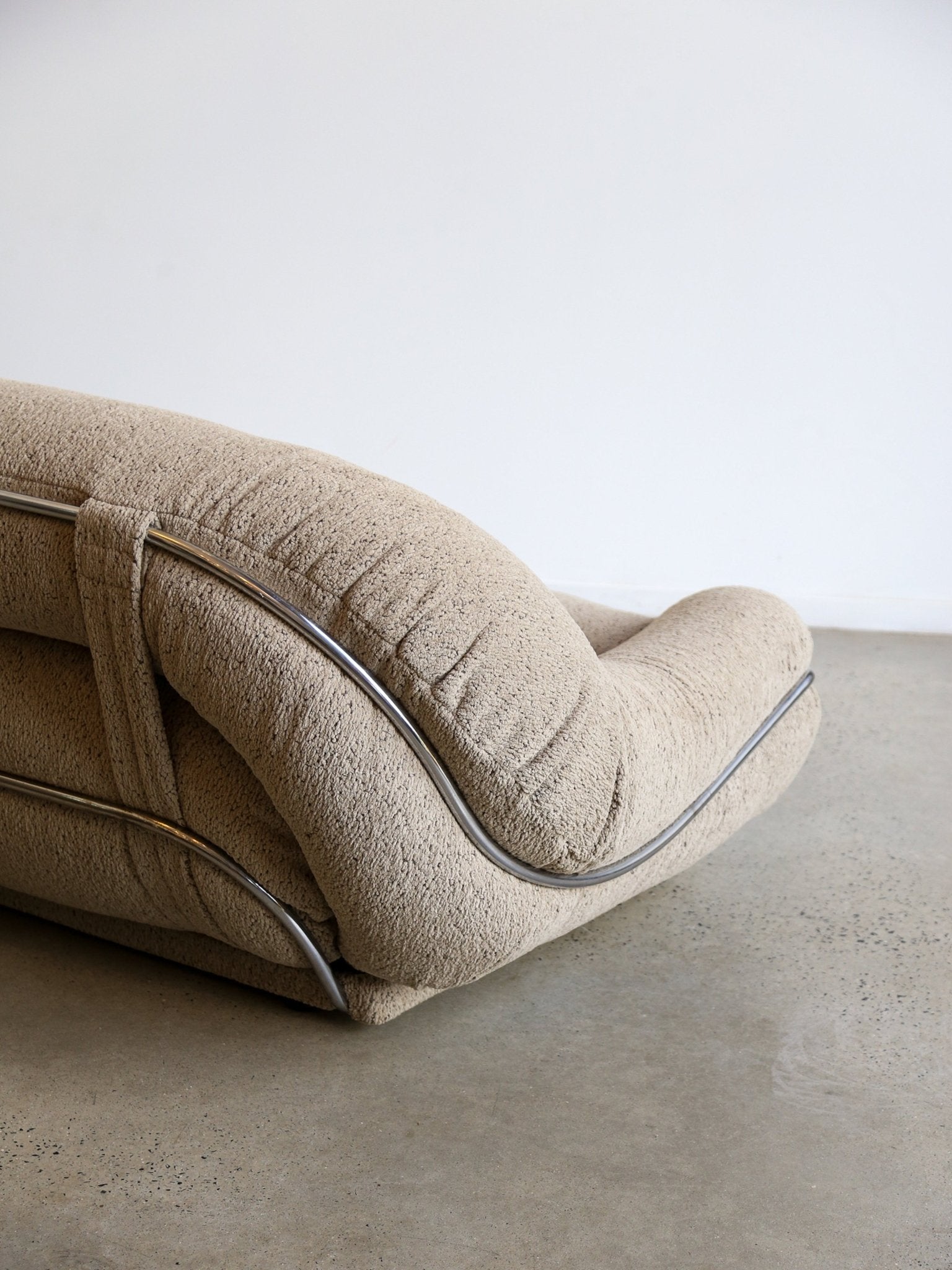 Mid Century Modern Chrome and Bouclé Two - Seater Sofa - Lumini Collections