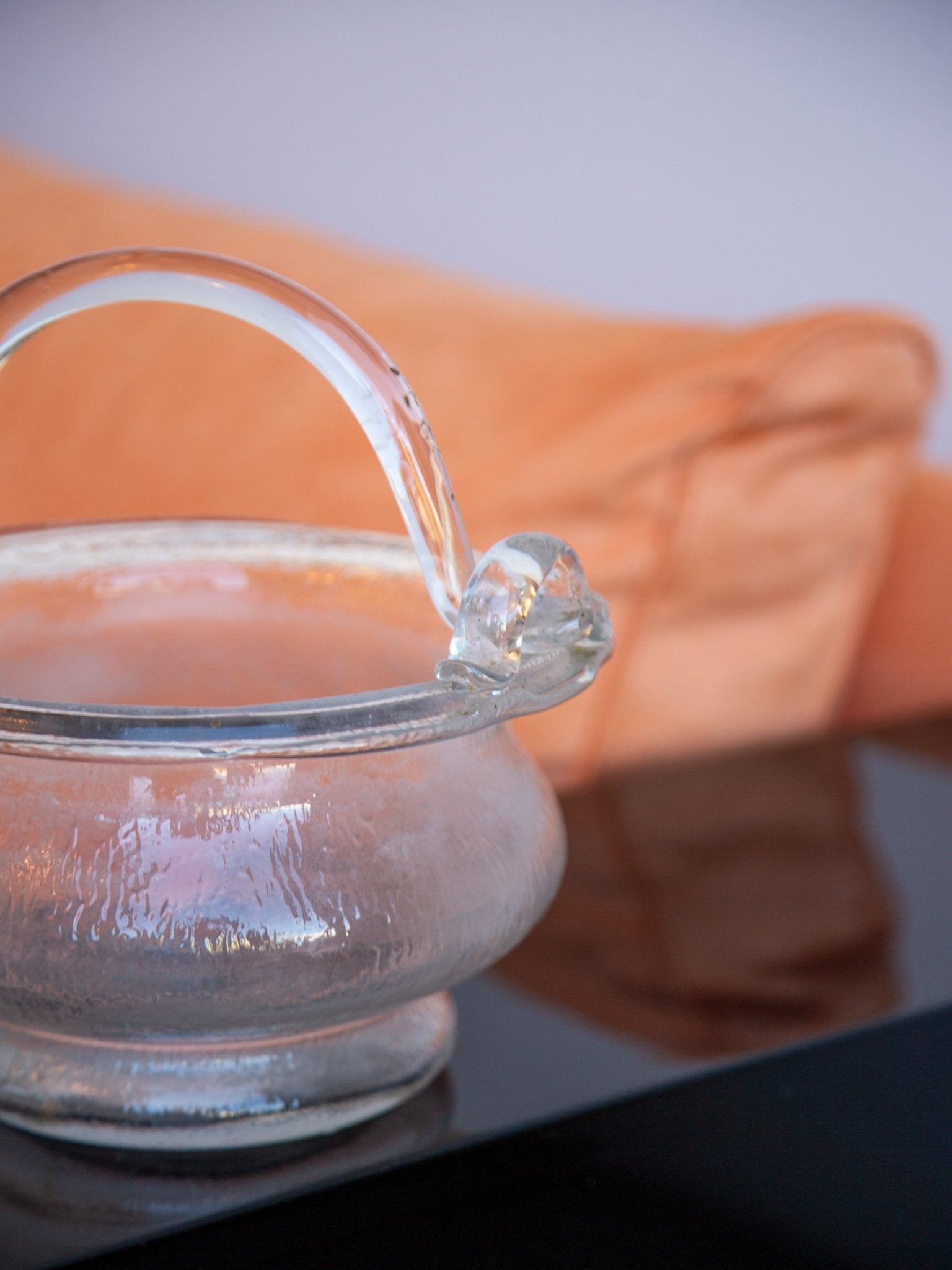 1970s Murano Glass Basket with Sculptural Handle in Clear textured Finish - Lumini Collections