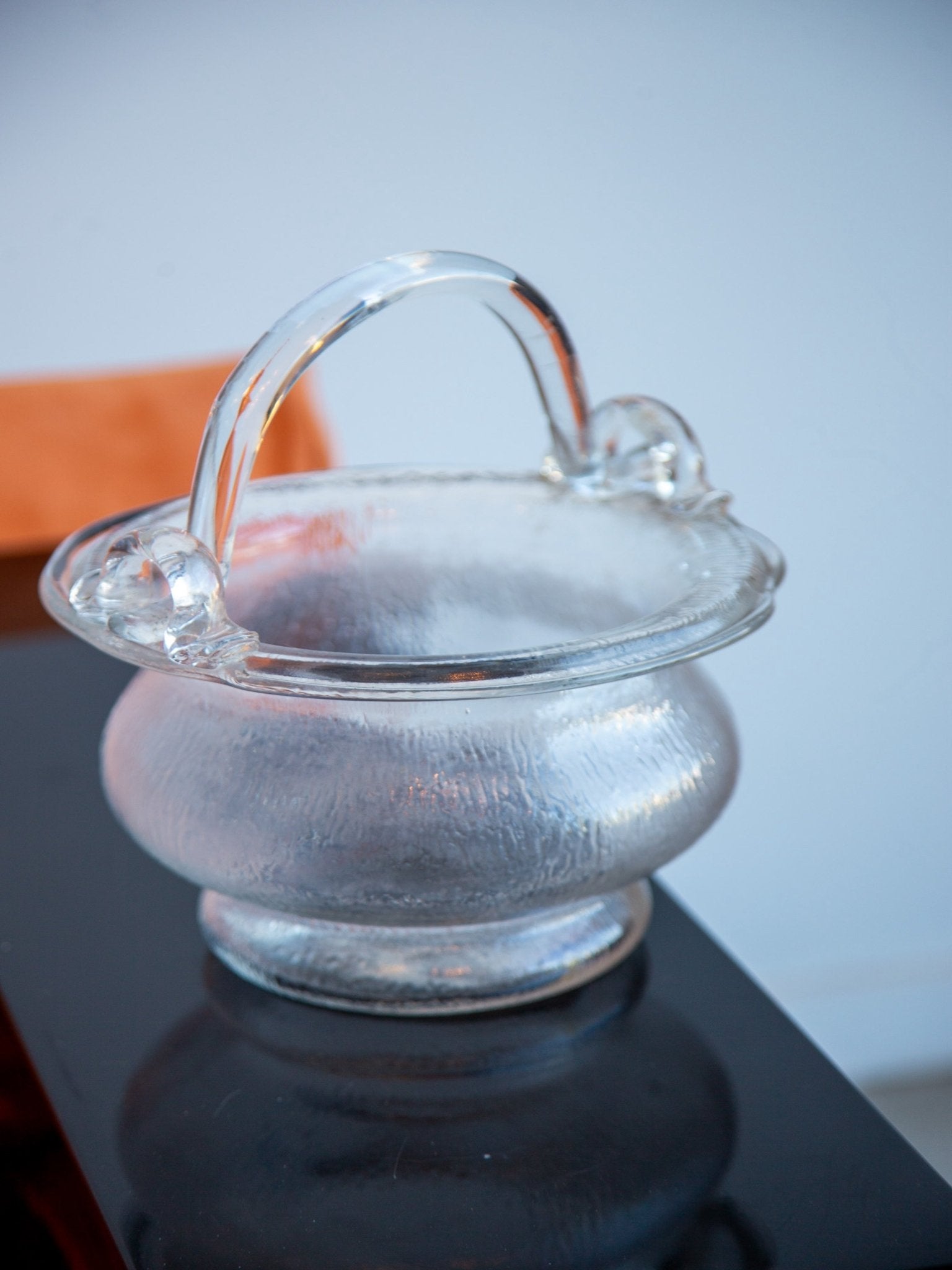 1970s Murano Glass Gasket with Sculptural Handle in Clear textured Finish - Lumini Collections