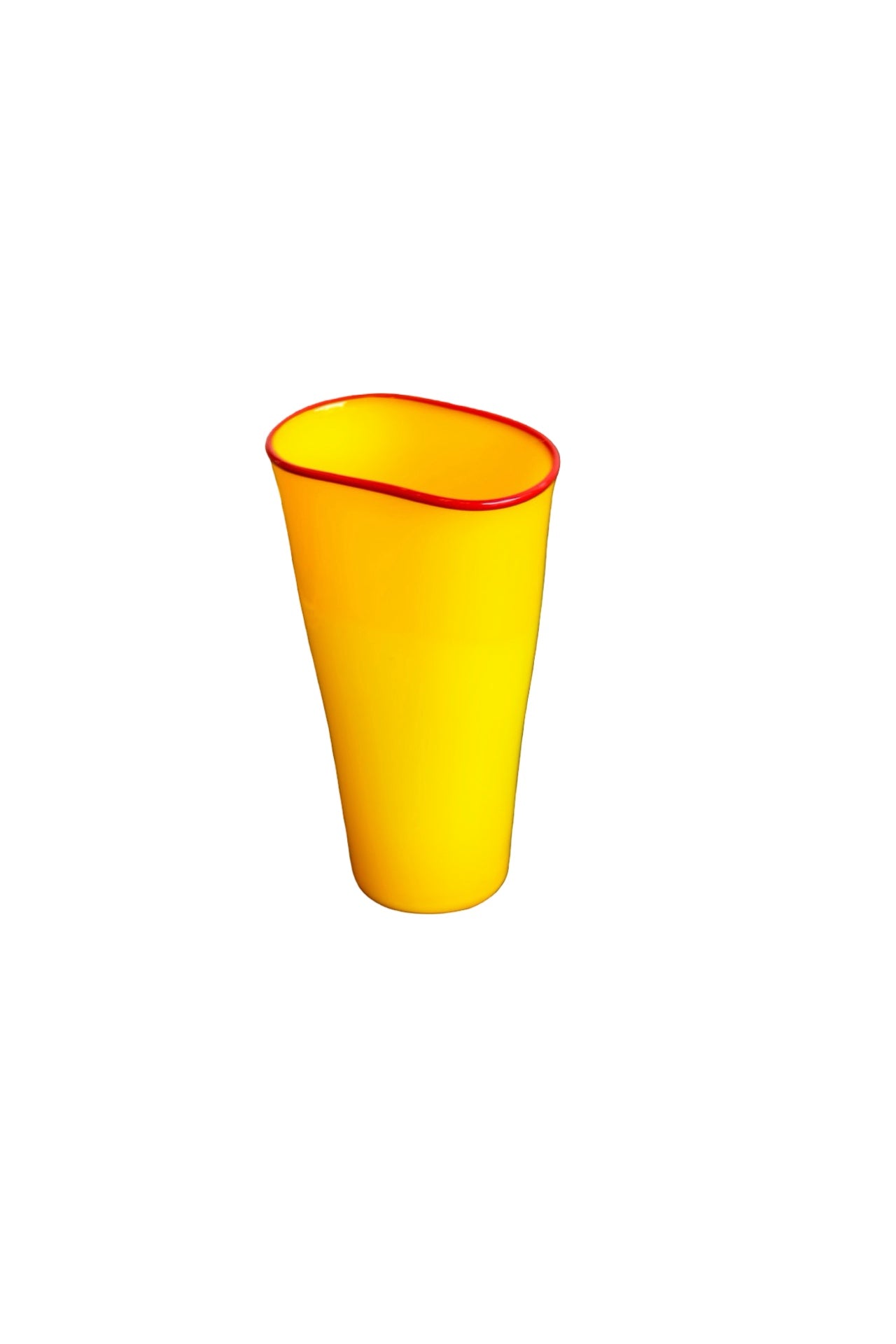 Murano Yellow Opaline Glass Vase with Red Rim, Italy 1970s - Lumini Collections