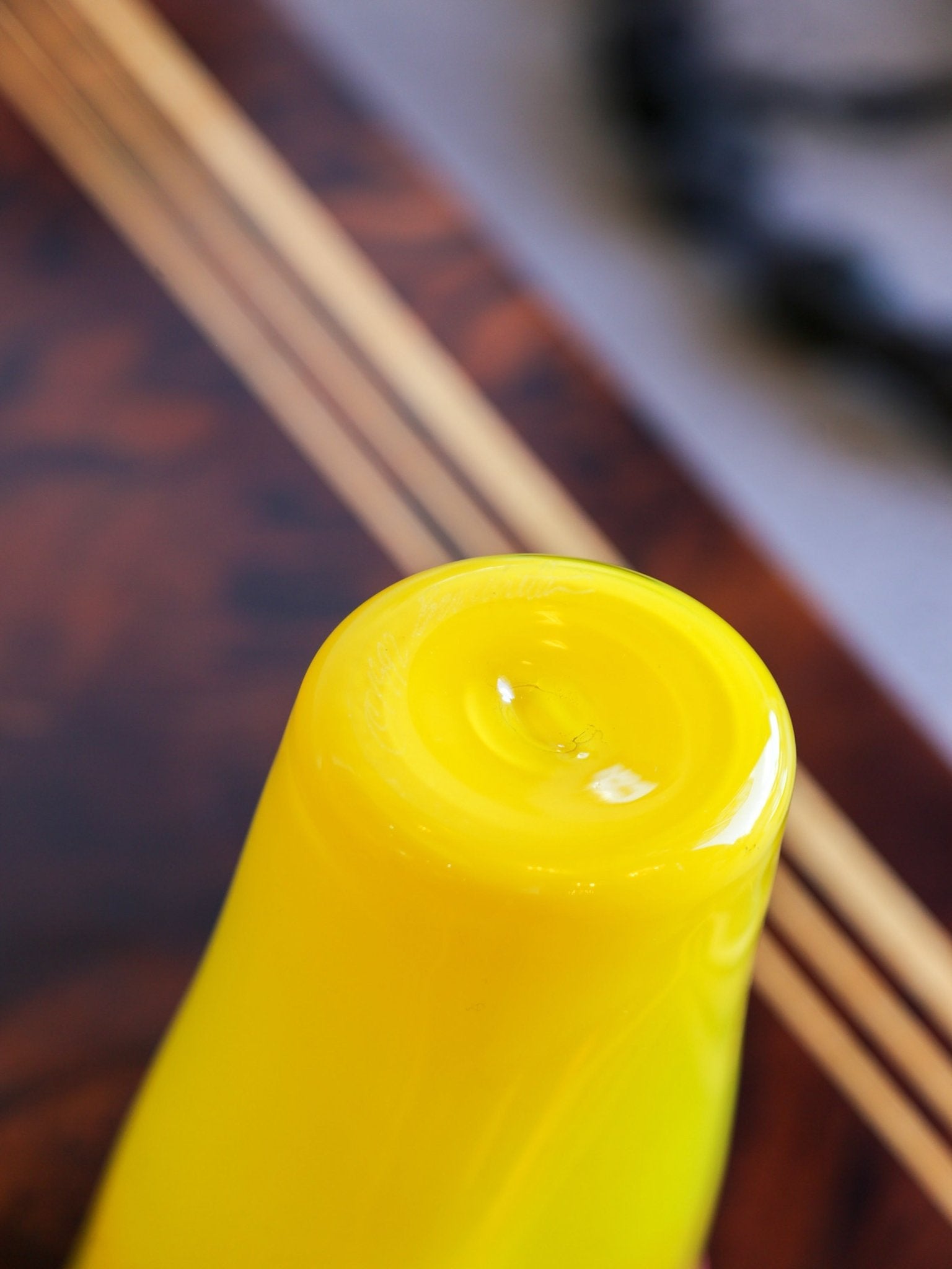 Murano Yellow Opaline Glass Vase with Red Rim, Italy 1970s - Lumini Collections