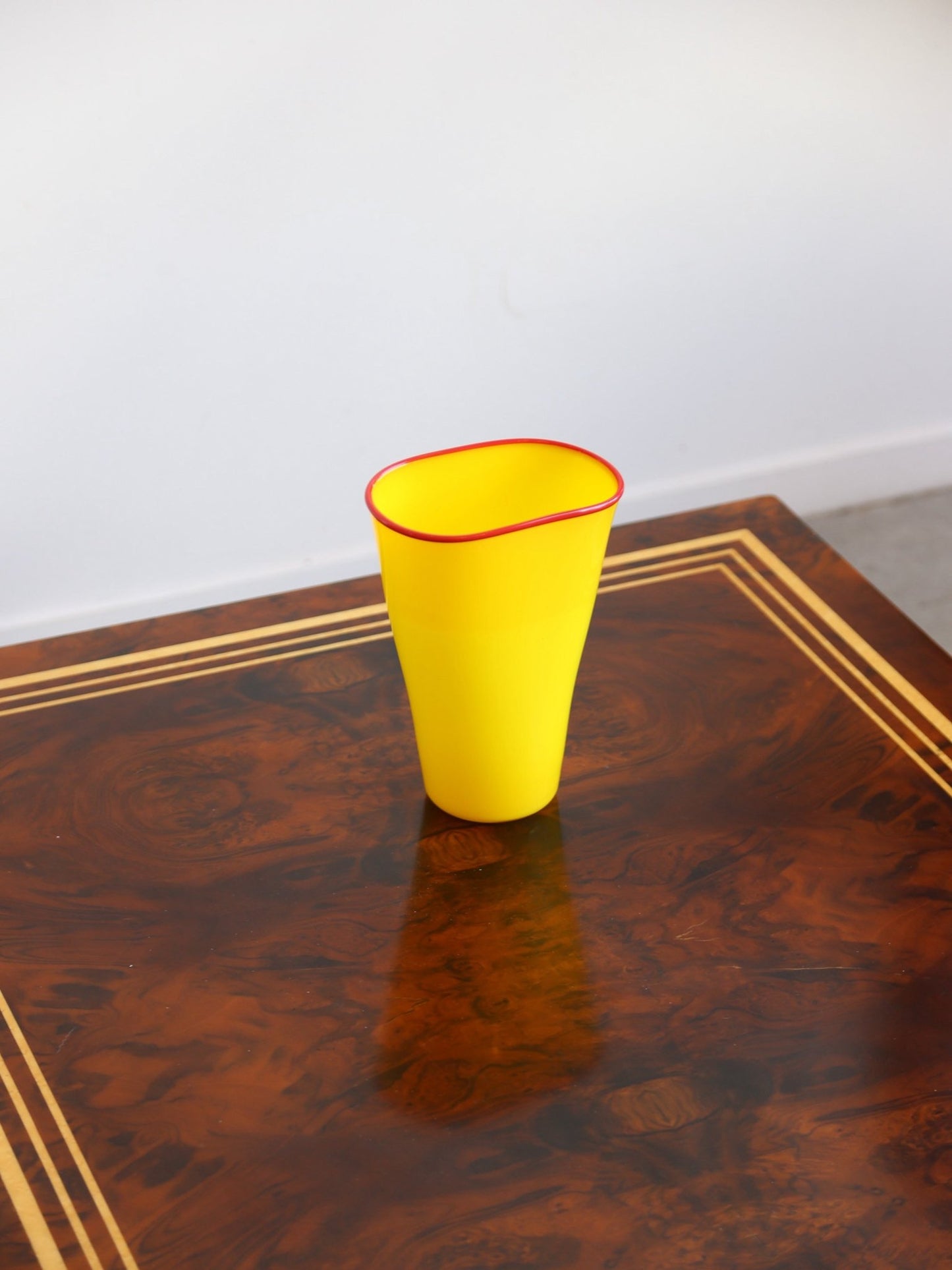 Murano Yellow Opaline Glass Vase with Red Rim, Italy 1970s - Lumini Collections