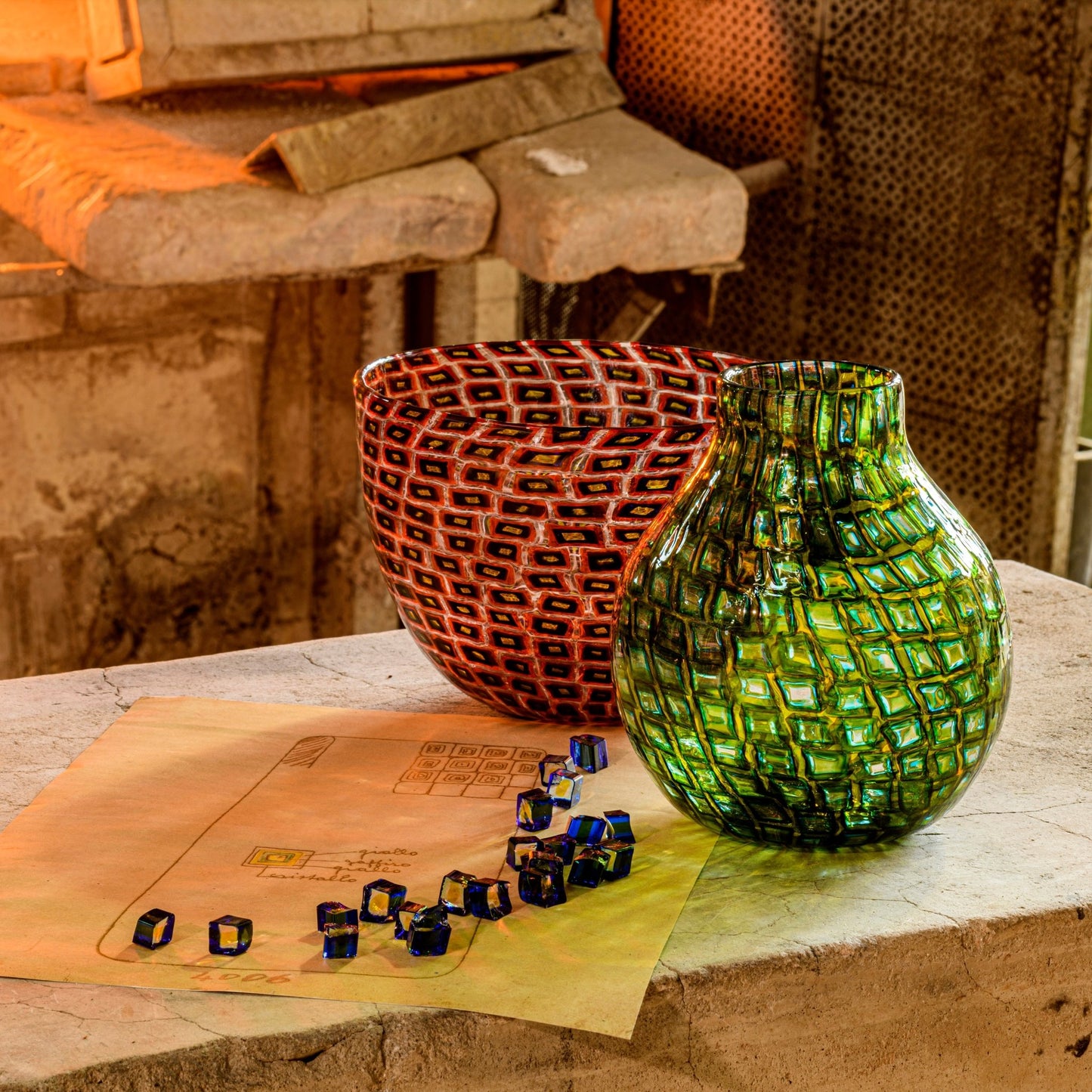 Murrine Romane Vase by Carlo Scarpa for Venini (Green Edition) - Lumini Collections