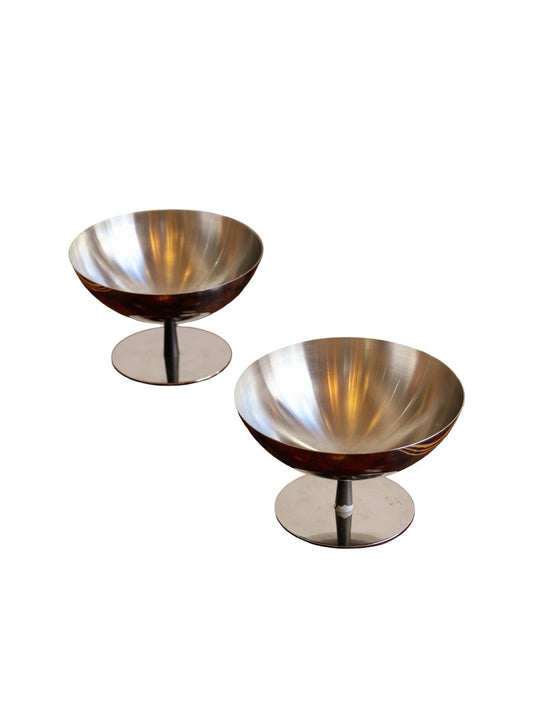 Pair of Alessi Stainless Steel Pedestal Bowls, Italy, 1970s - Lumini Collections