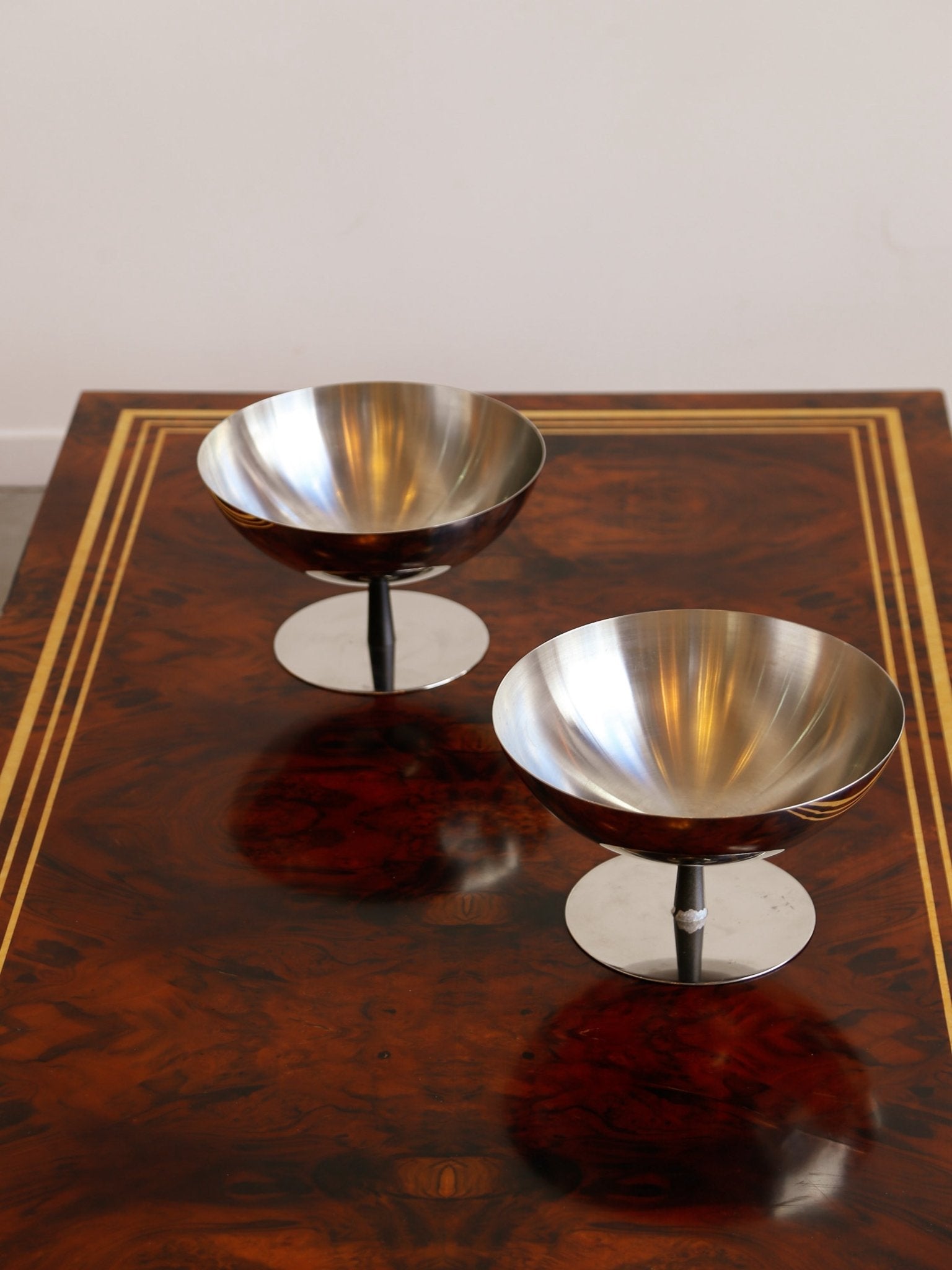 Pair of Alessi Stainless Steel Pedestal Bowls, Italy, 1970s - Lumini Collections