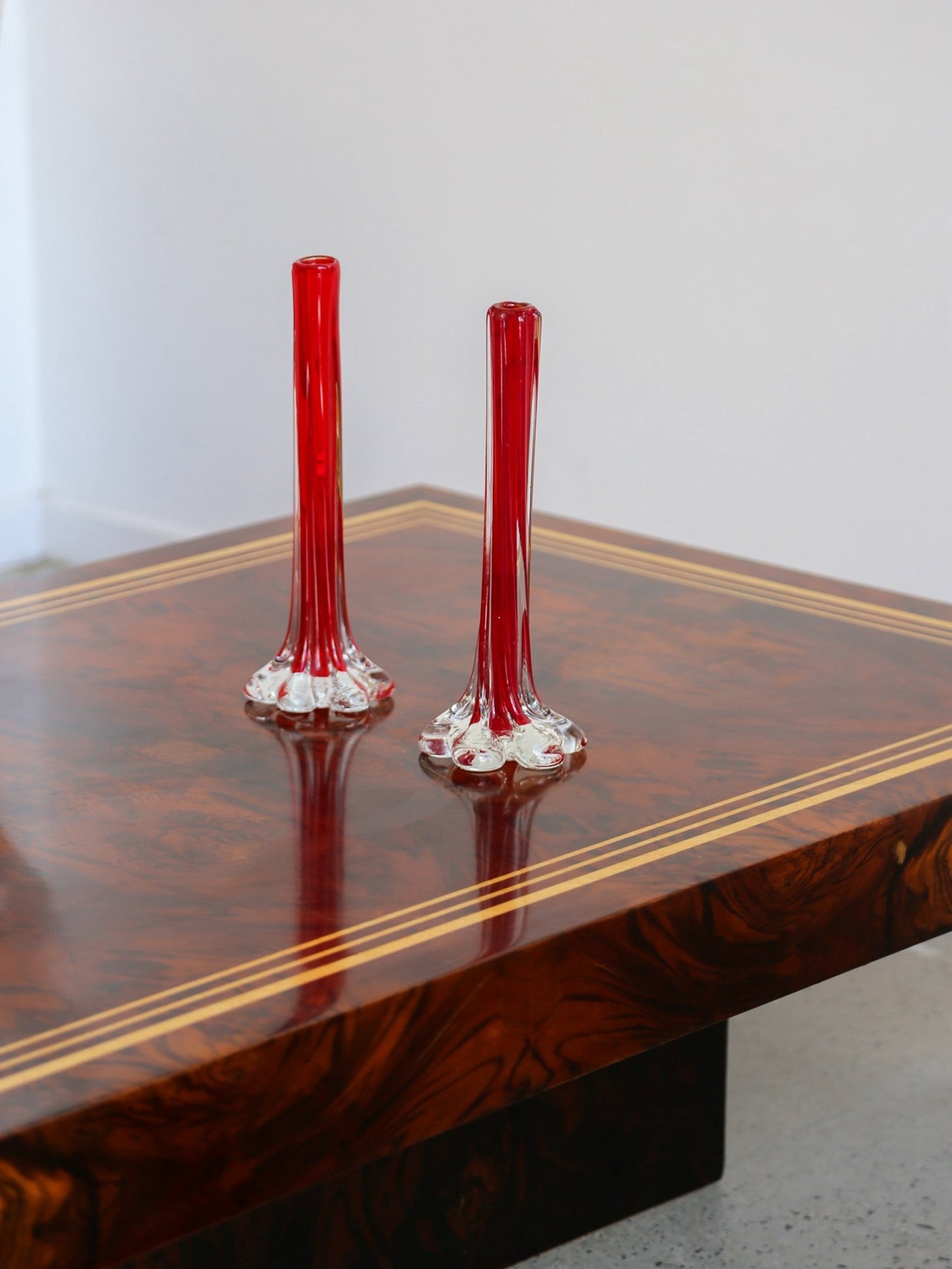 Pair of Murano Ruby Red Glass Bud Vases, Italy 1970s - Lumini Collections