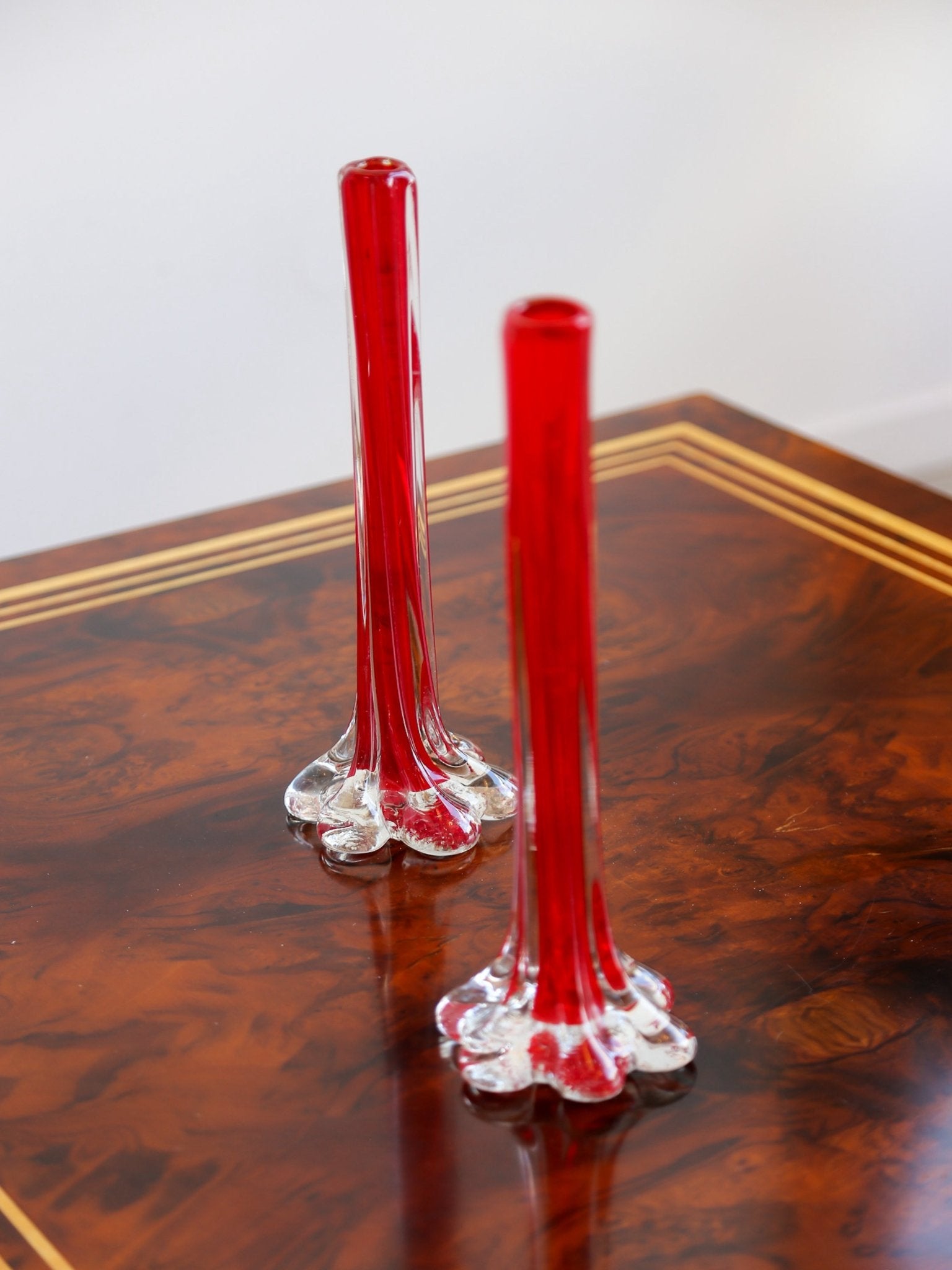 Pair of Murano Ruby Red Glass Bud Vases, Italy 1970s - Lumini Collections