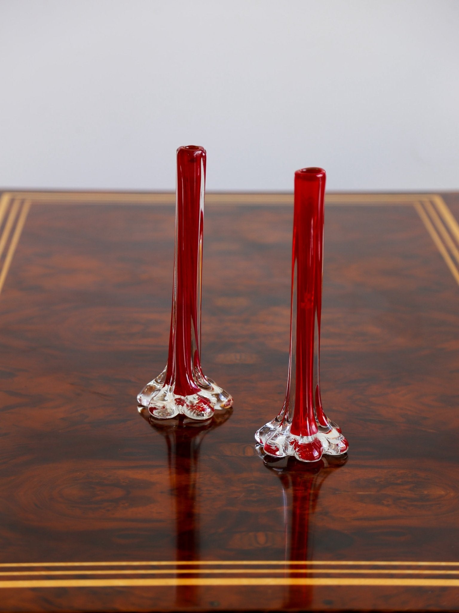 Pair of Murano Ruby Red Glass Bud Vases, Italy 1970s - Lumini Collections