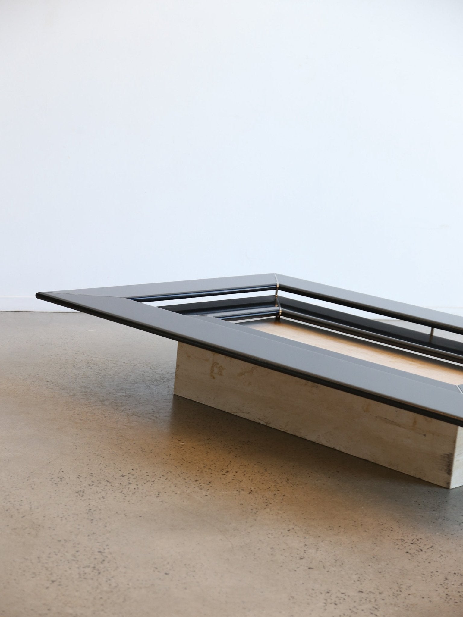 Italian vintage travertine and lacquer coffee table, 1970s - Lumini Collections