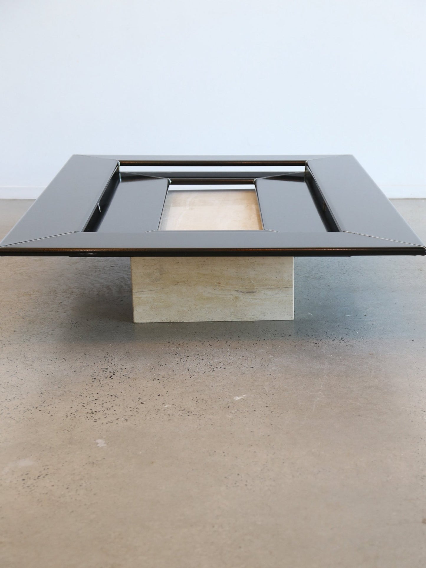 Italian vintage travertine and lacquer coffee table, 1970s - Lumini Collections