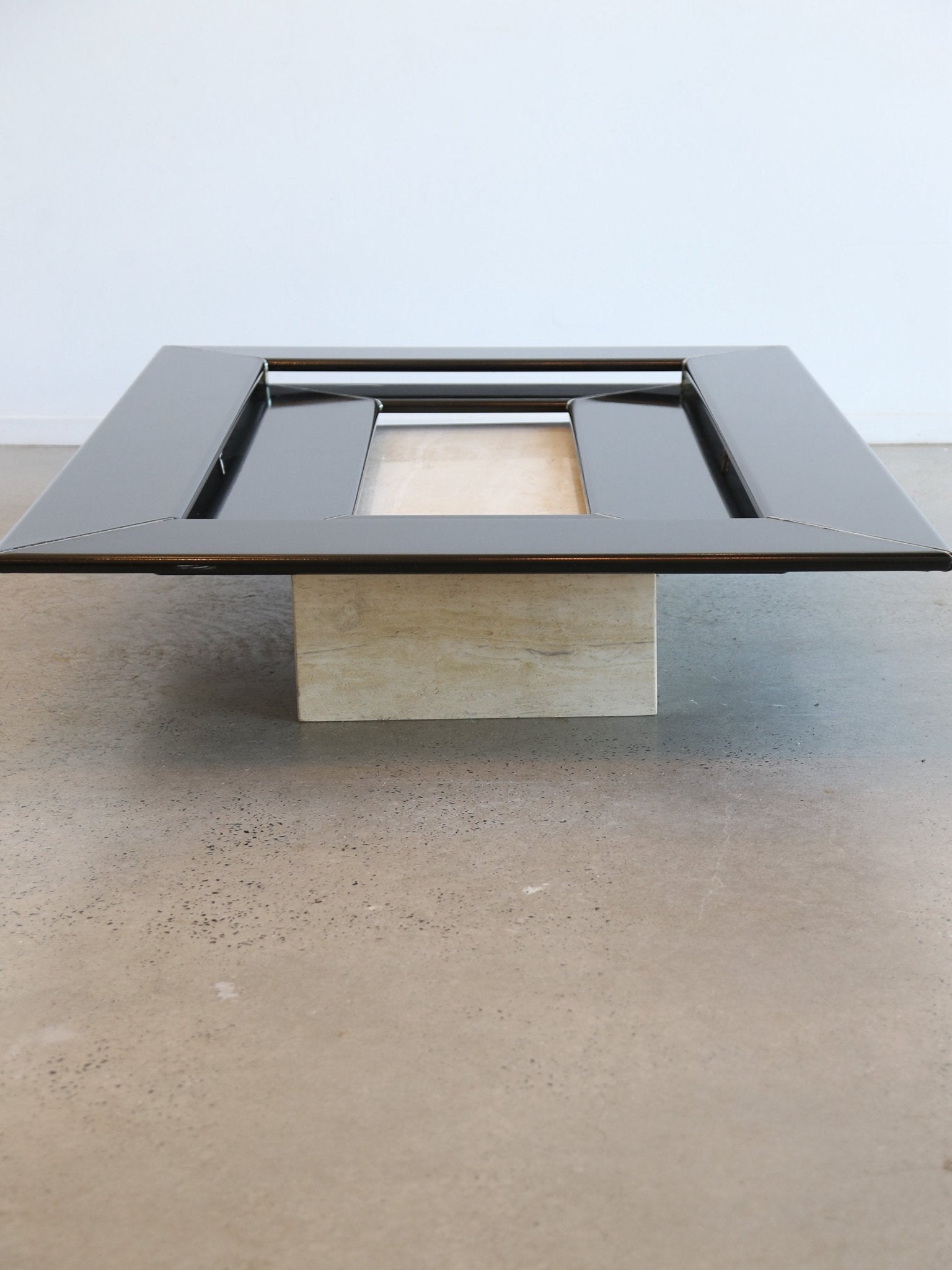 Italian vintage travertine and lacquer coffee table, 1970s - Lumini Collections