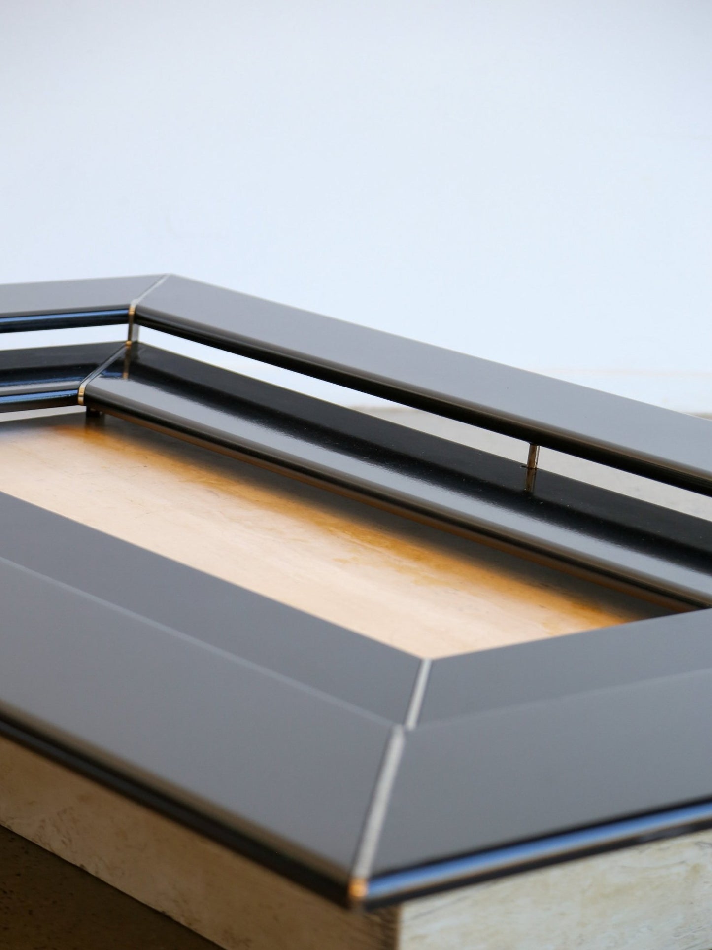 Italian vintage travertine and lacquer coffee table, 1970s - Lumini Collections
