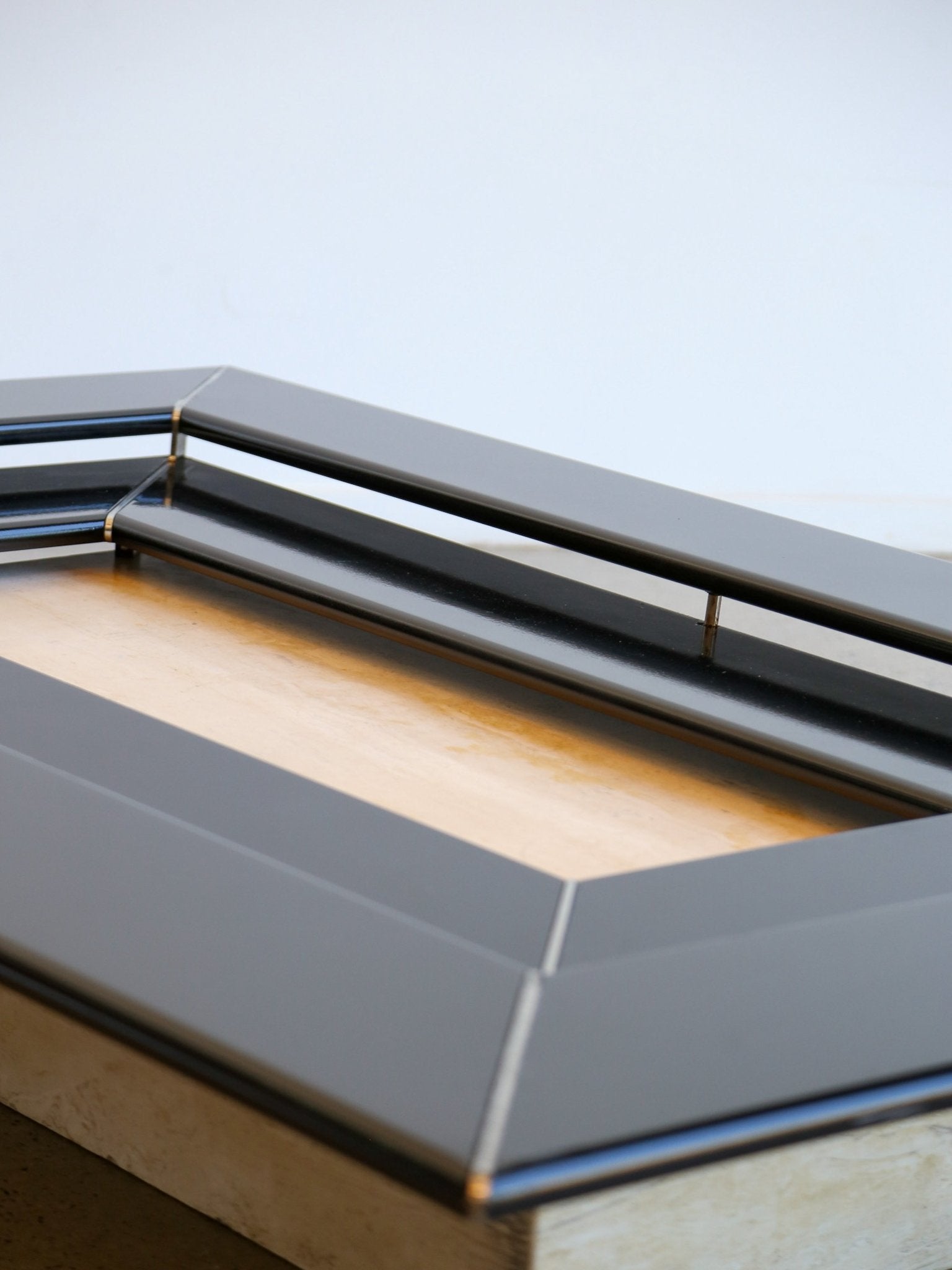 Italian vintage travertine and lacquer coffee table, 1970s - Lumini Collections