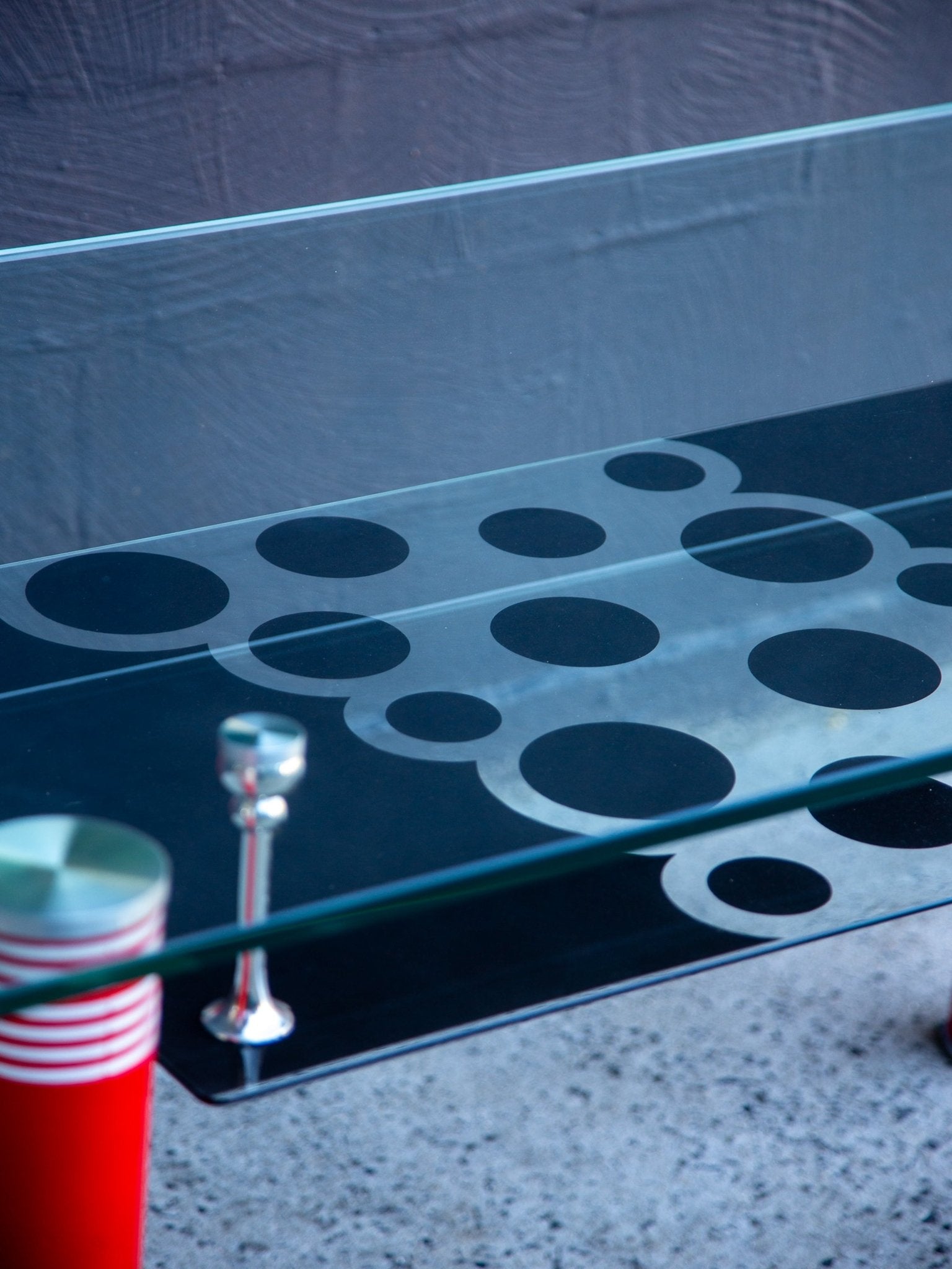 Postmodern Glass Dining Table with Red Lacquered Legs Italy - Lumini Collections