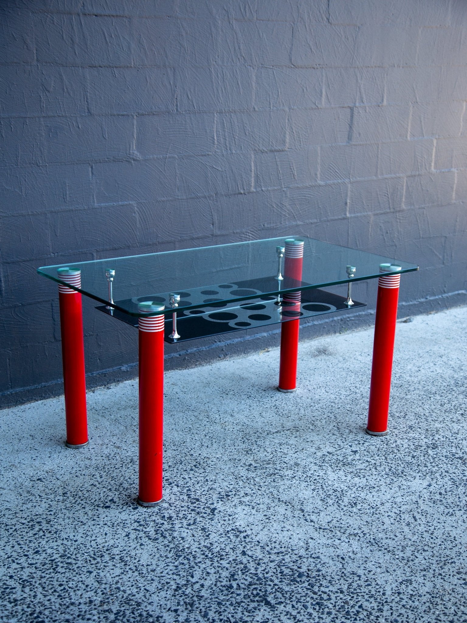 Postmodern Glass Dining Table with Red Lacquered Legs Italy - Lumini Collections