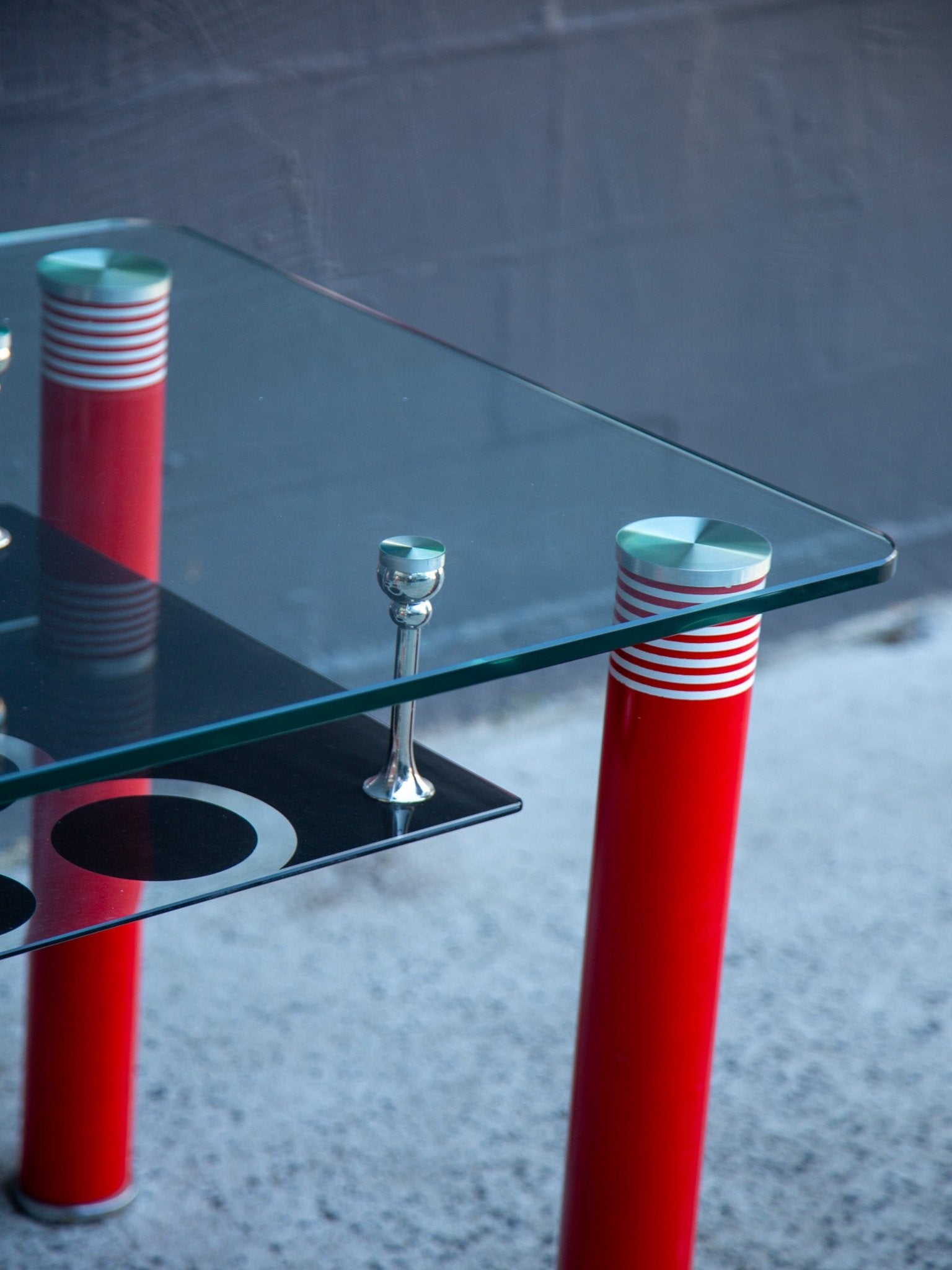 Postmodern Glass Dining Table with Red Lacquered Legs Italy - Lumini Collections