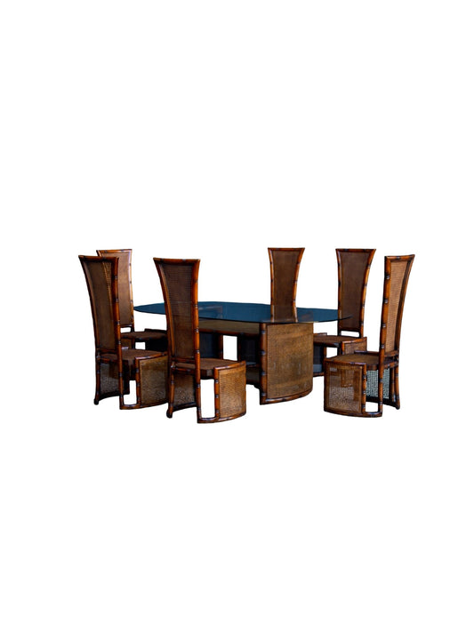 Rattan and Wood Dining Set by Marzio Cecchi for Studio Most, Italy 1970s - Lumini Collections