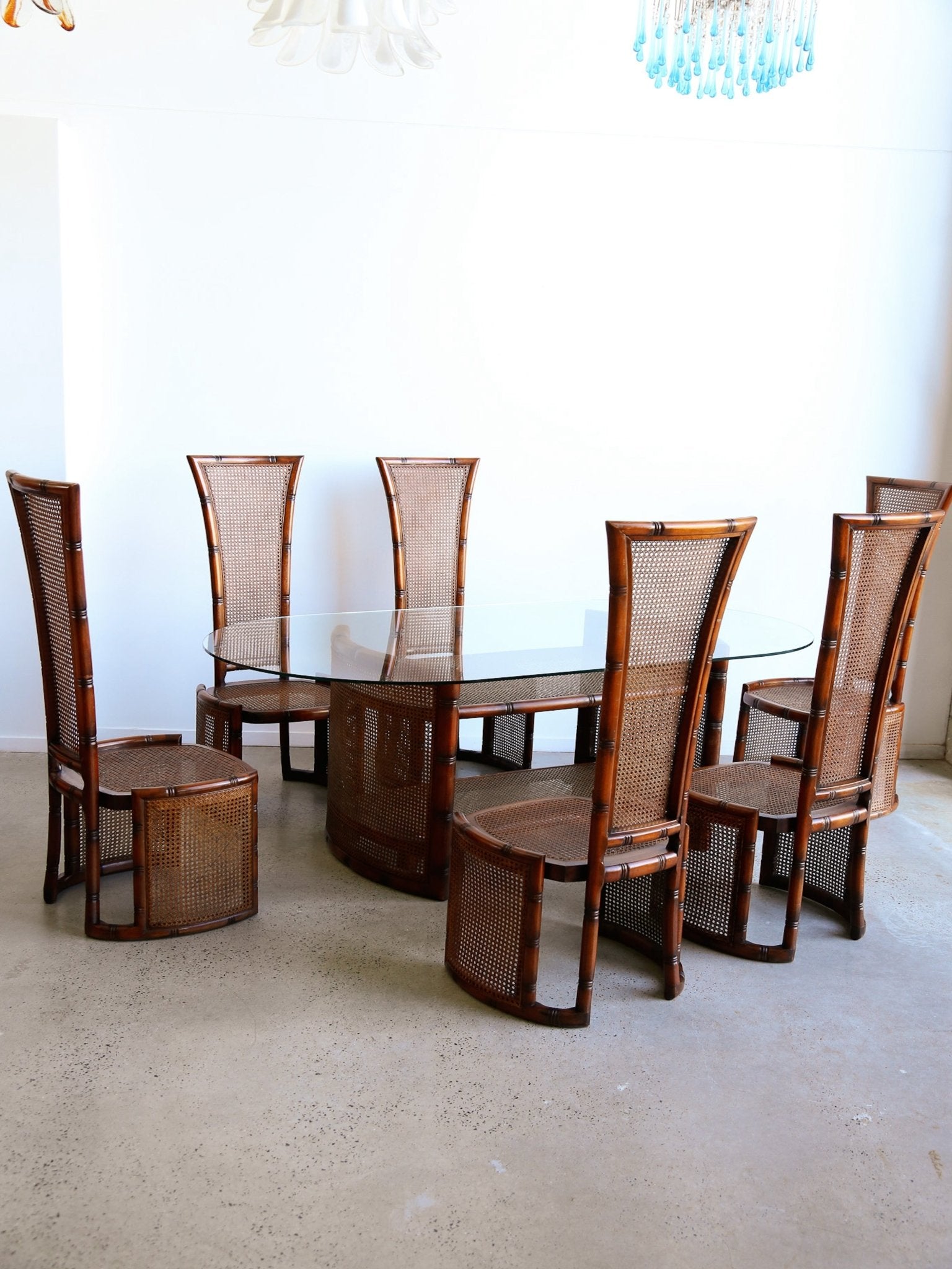 Rattan and Wood Dining Set by Marzio Cecchi for Studio Most, Italy 1970s - Lumini Collections
