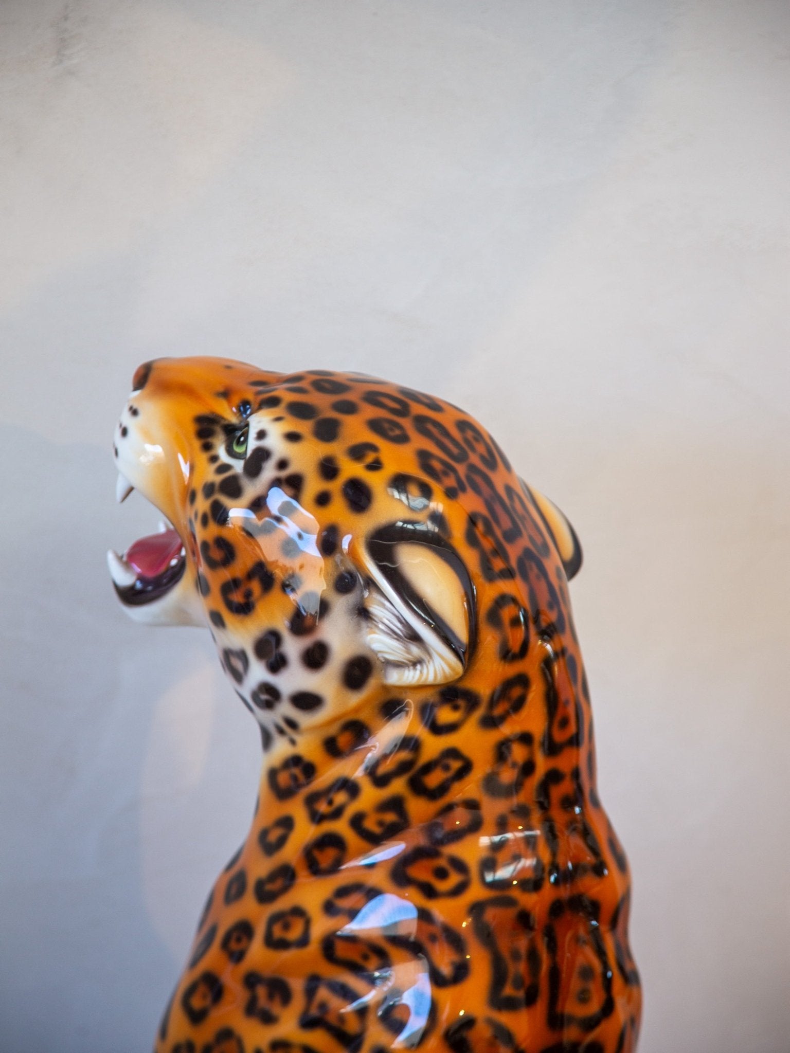 Set of Two Mid - century Italian Hand - painted Ceramic Leopard Statue - Lumini Collections
