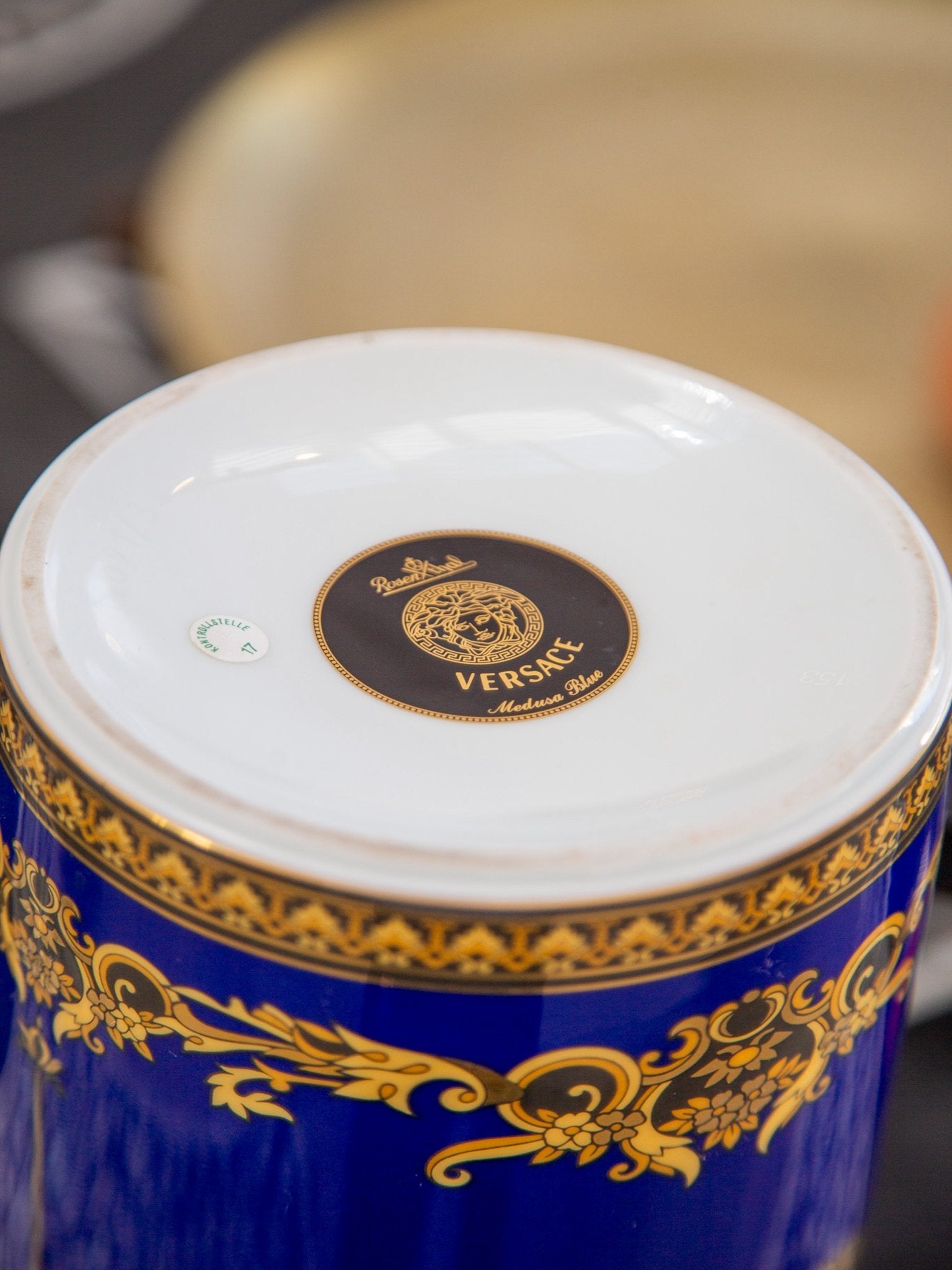 Versace Medusa porcelain vase in cobalt blue and gold Rosenthal